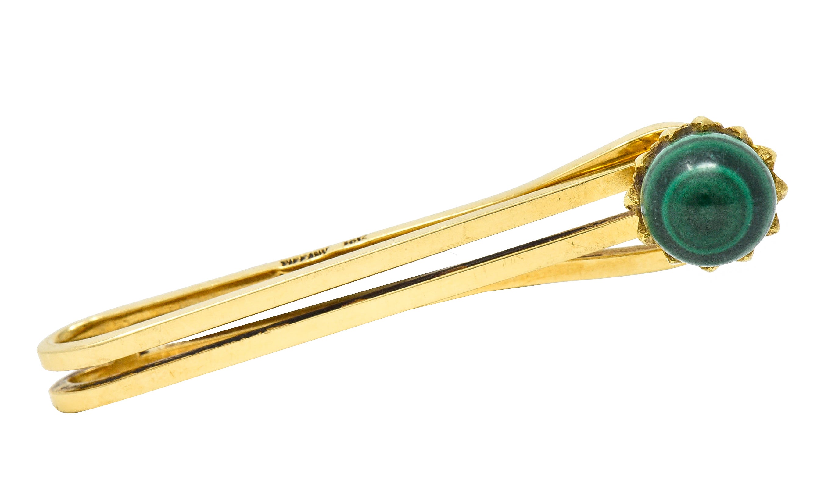 Schlumbreger Tiffany & Co. 1960's Malachite 18 Karat Yellow Gold Vintage Tie Pin Wilson's Estate Jewelry