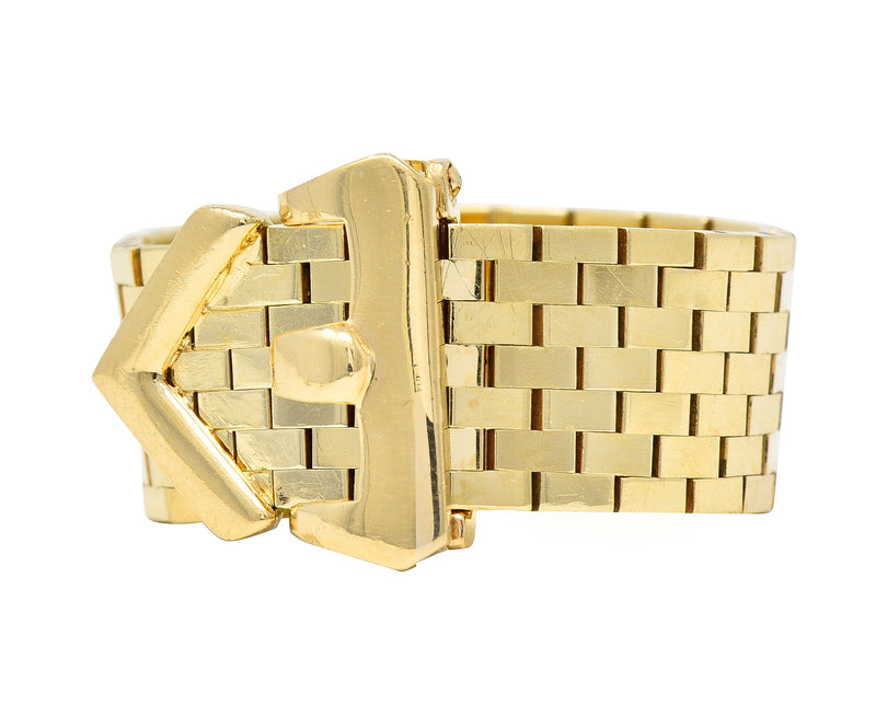 Retro 14 Karat Yellow Gold Meshed Vintage Belt Buckle Ring Wilson's Estate Jewelry