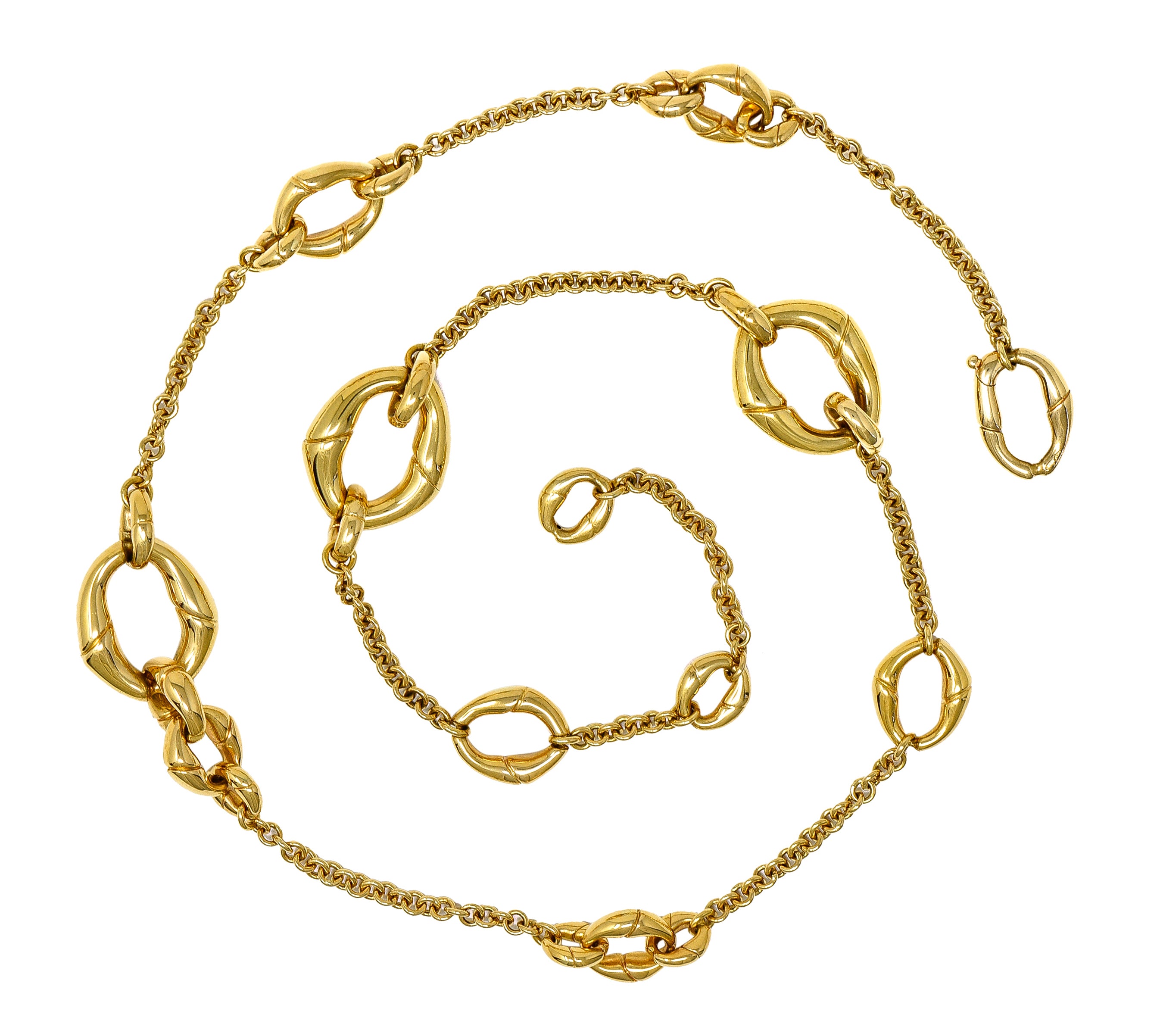 Gucci Contemporary 18 Karat Yellow Gold Bamboo Link Station Necklace Wilson's Estate Jewelry