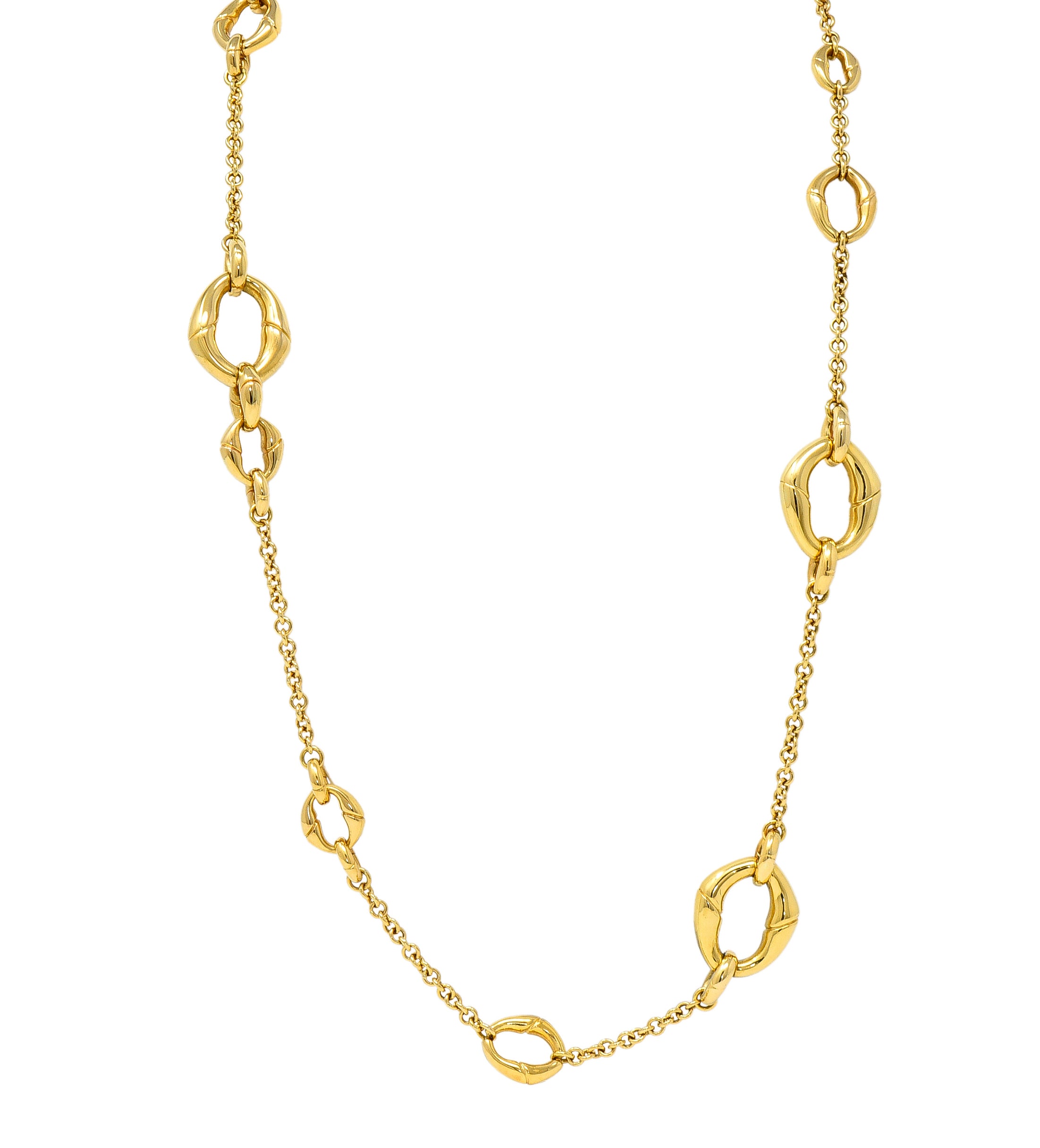 Gucci Contemporary 18 Karat Yellow Gold Bamboo Link Station Necklace Wilson's Estate Jewelry