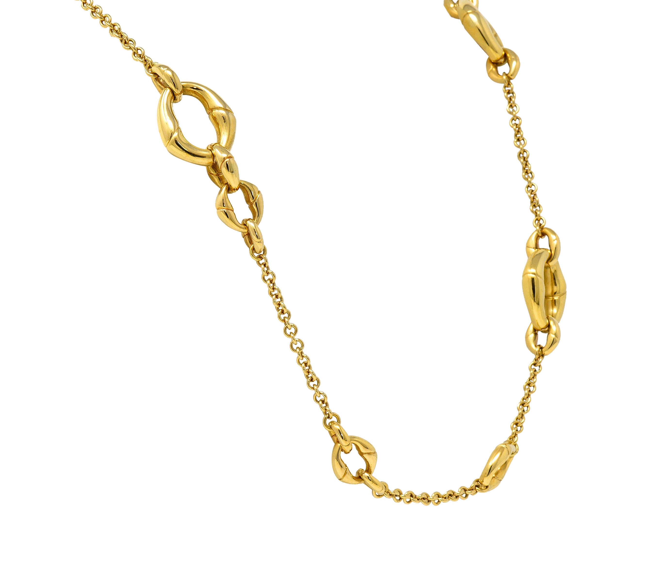 Gucci Contemporary 18 Karat Yellow Gold Bamboo Link Station Necklace Wilson's Estate Jewelry