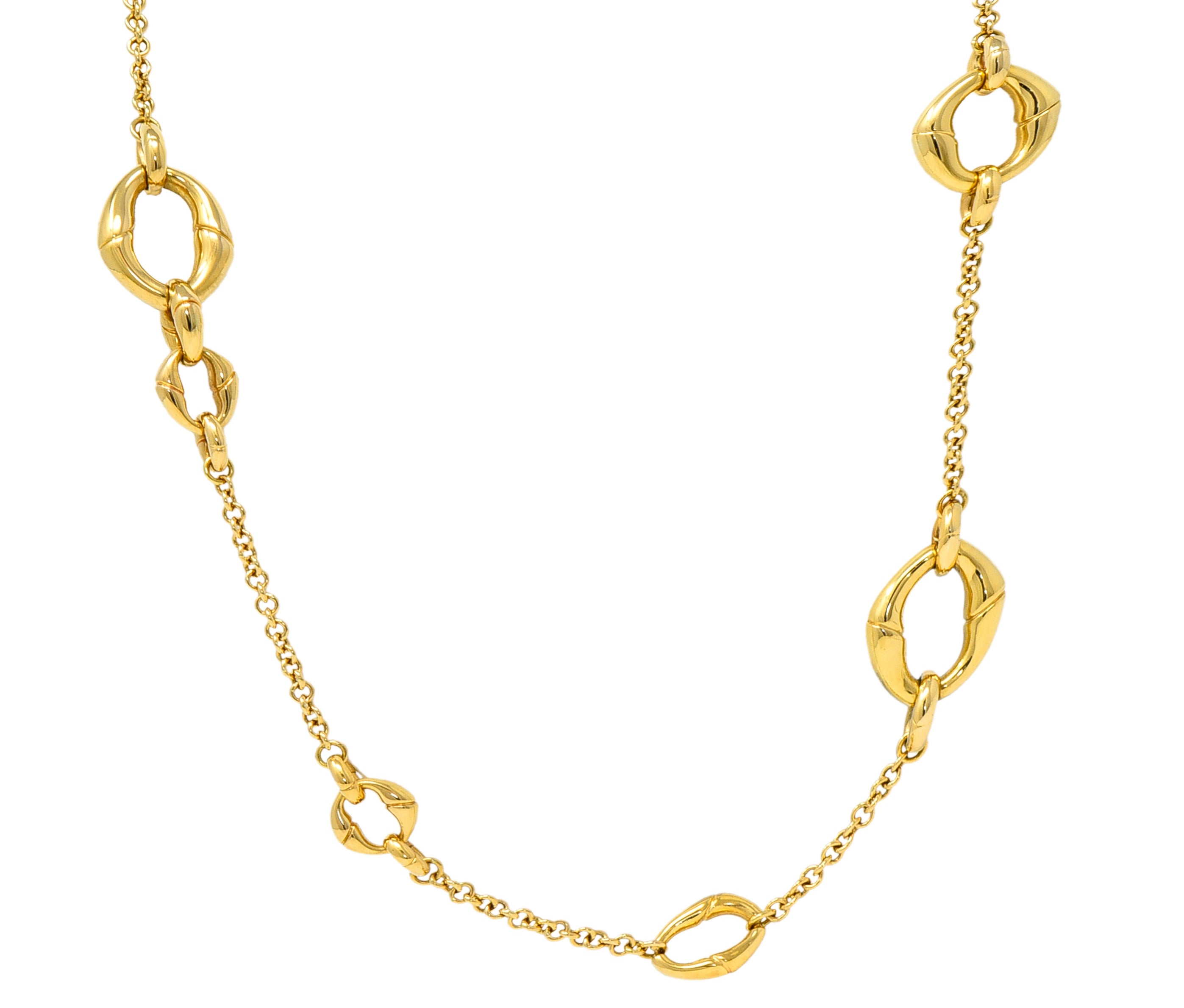 Gucci Contemporary 18 Karat Yellow Gold Bamboo Link Station Necklace Wilson's Estate Jewelry