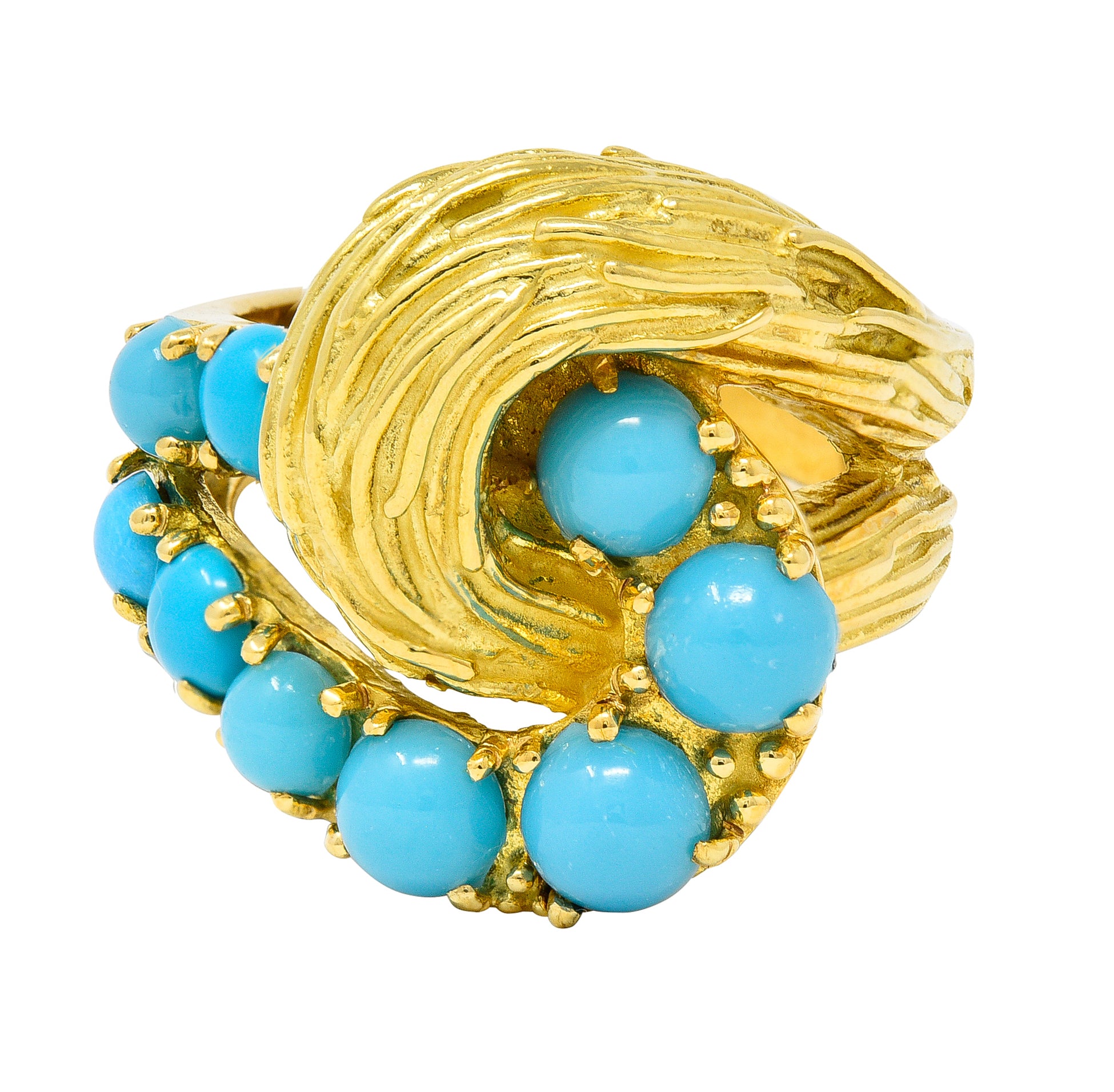 Van Cleef & Arpels 1960's Turquoise 18 Karat Yellow Gold Textured Loop Vintage Ring Wilson's Estate Jewelry