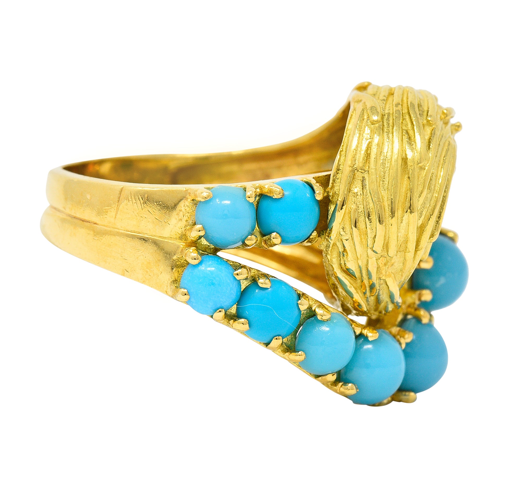 Van Cleef & Arpels 1960's Turquoise 18 Karat Yellow Gold Textured Loop Vintage Ring Wilson's Estate Jewelry