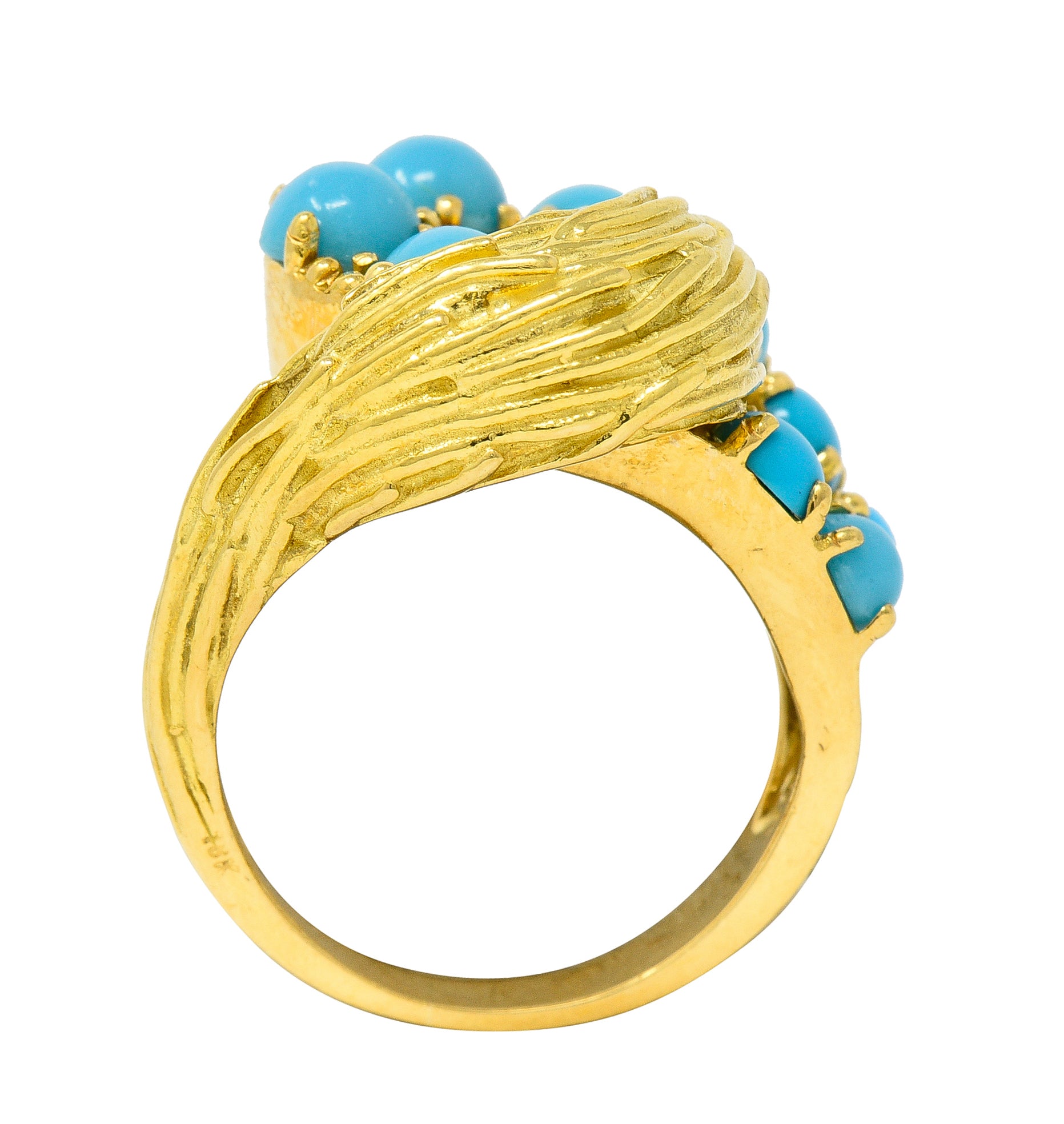 Van Cleef & Arpels 1960's Turquoise 18 Karat Yellow Gold Textured Loop Vintage Ring Wilson's Estate Jewelry