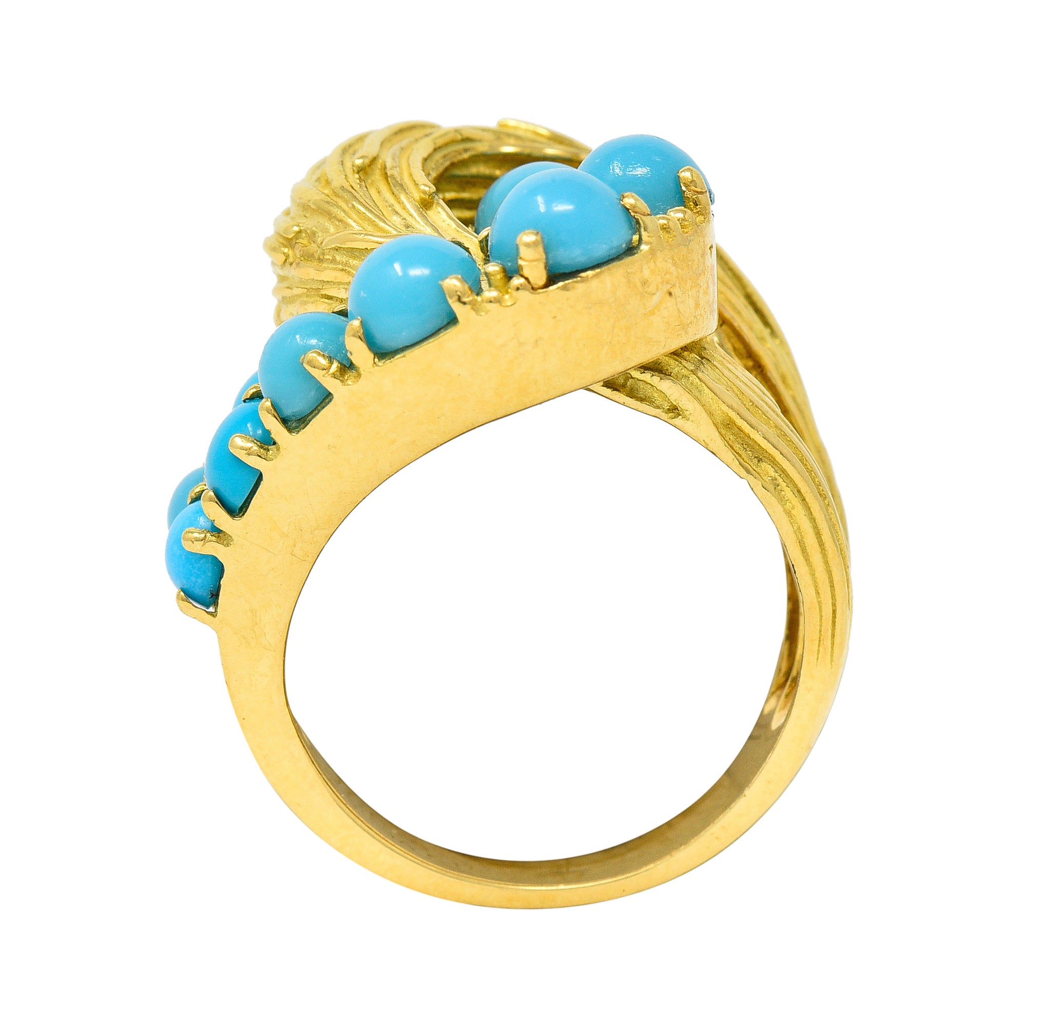 Van Cleef & Arpels 1960's Turquoise 18 Karat Yellow Gold Textured Loop Vintage Ring Wilson's Estate Jewelry