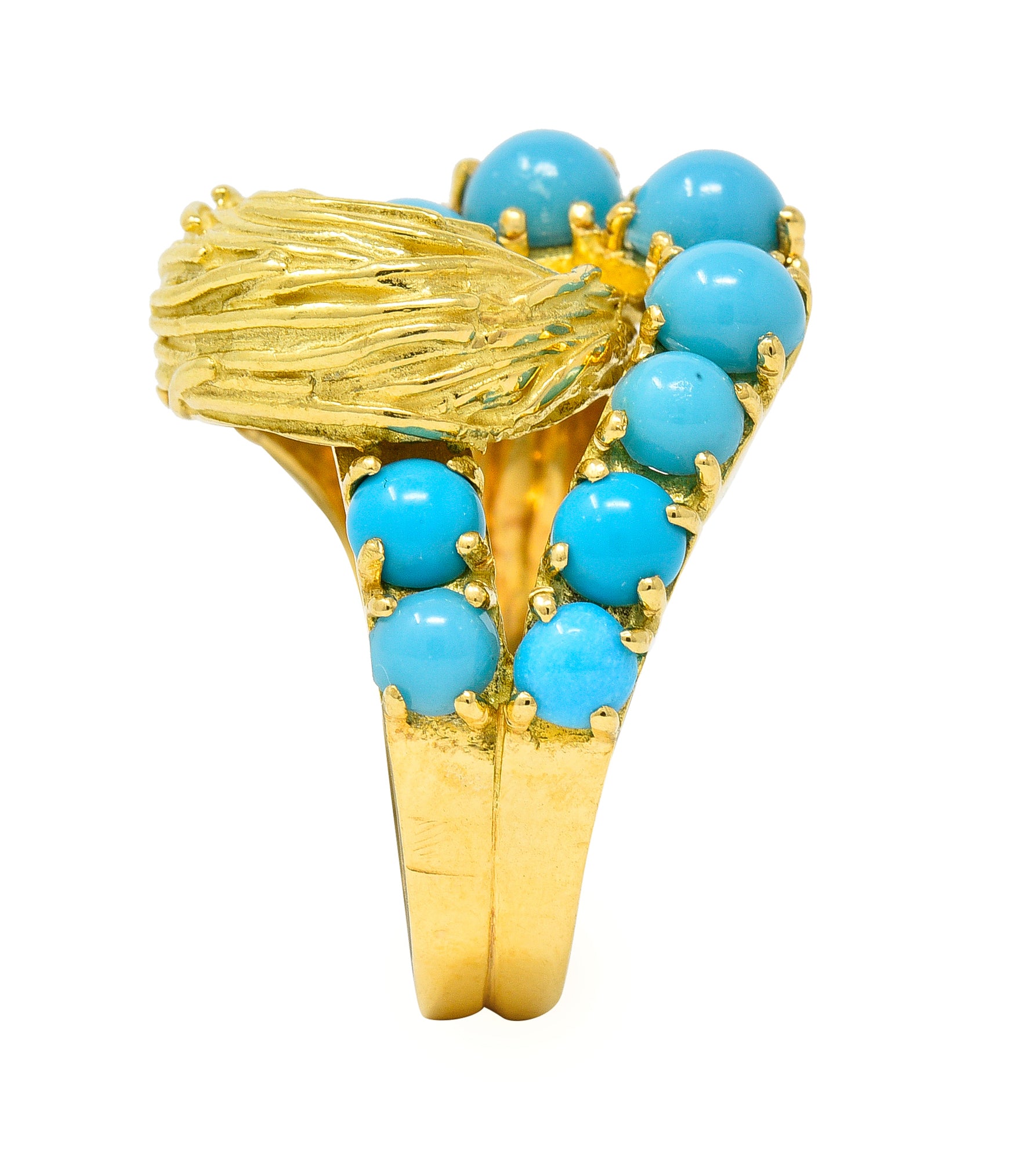 Van Cleef & Arpels 1960's Turquoise 18 Karat Yellow Gold Textured Loop Vintage Ring Wilson's Estate Jewelry