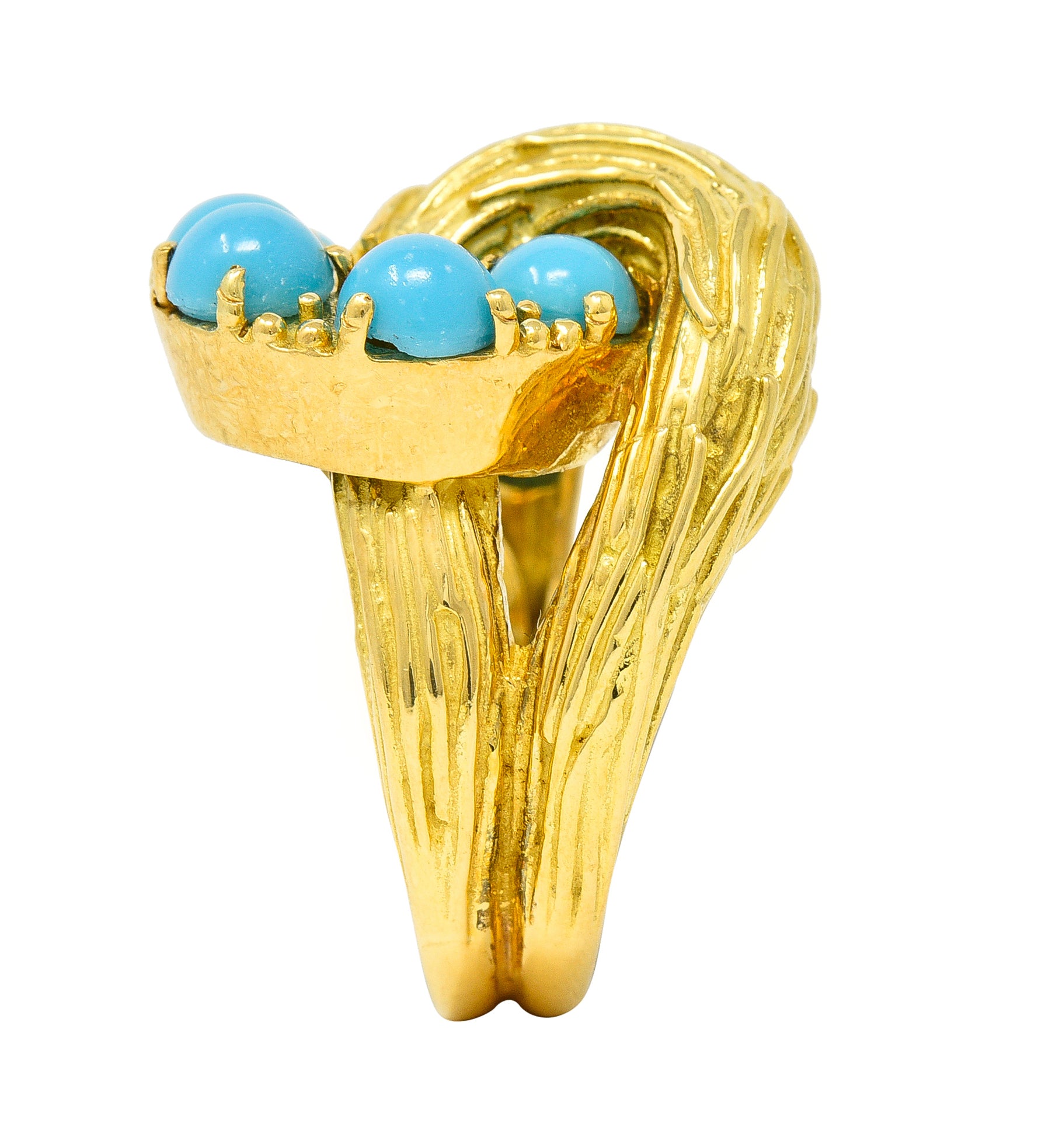 Van Cleef & Arpels 1960's Turquoise 18 Karat Yellow Gold Textured Loop Vintage Ring Wilson's Estate Jewelry