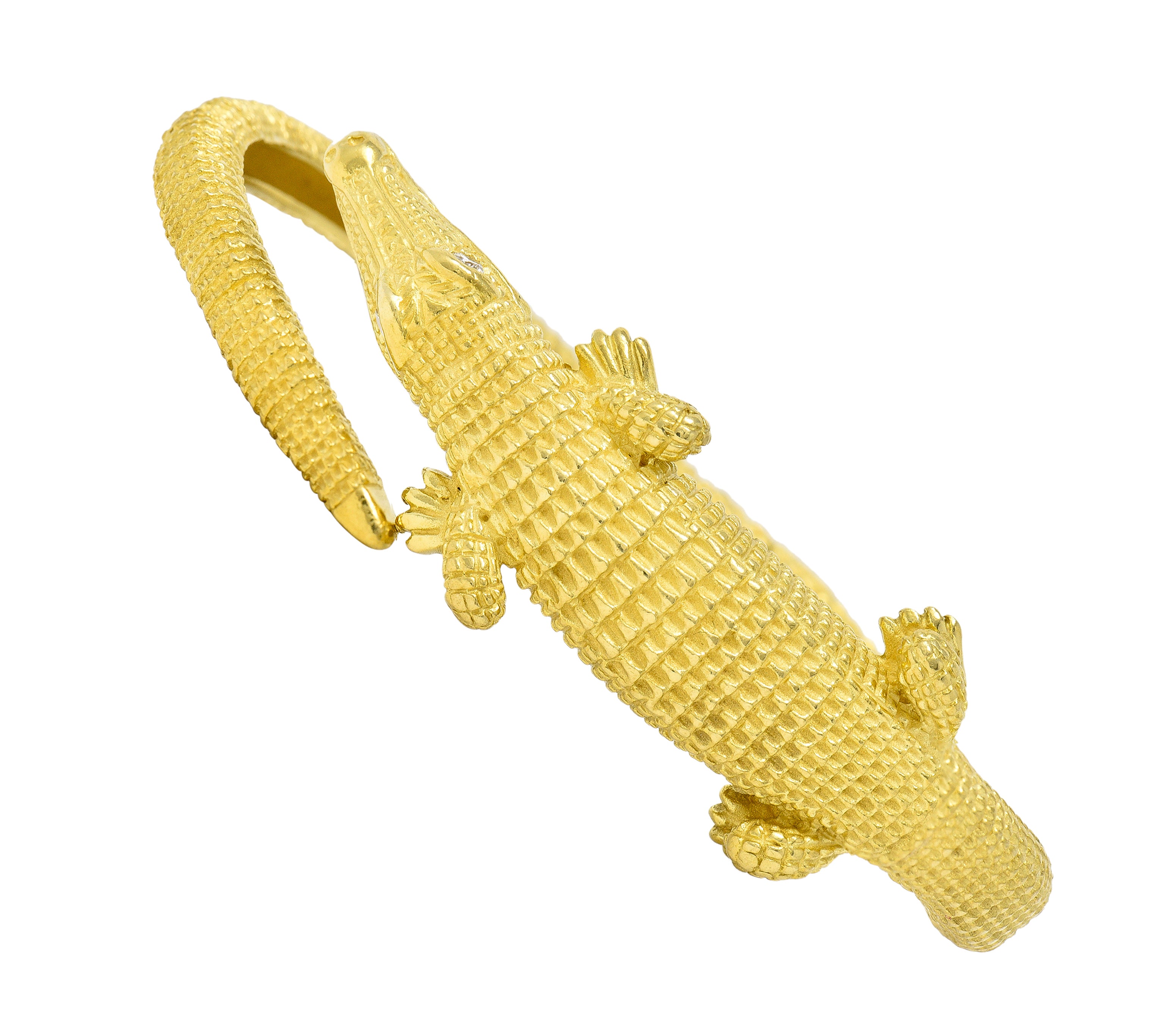 Kieselstein-Cord Diamond 18 Karat Yellow Gold Alligator Bypass Vintage Animal Cuff Bracelet Wilson's Estate Jewelry