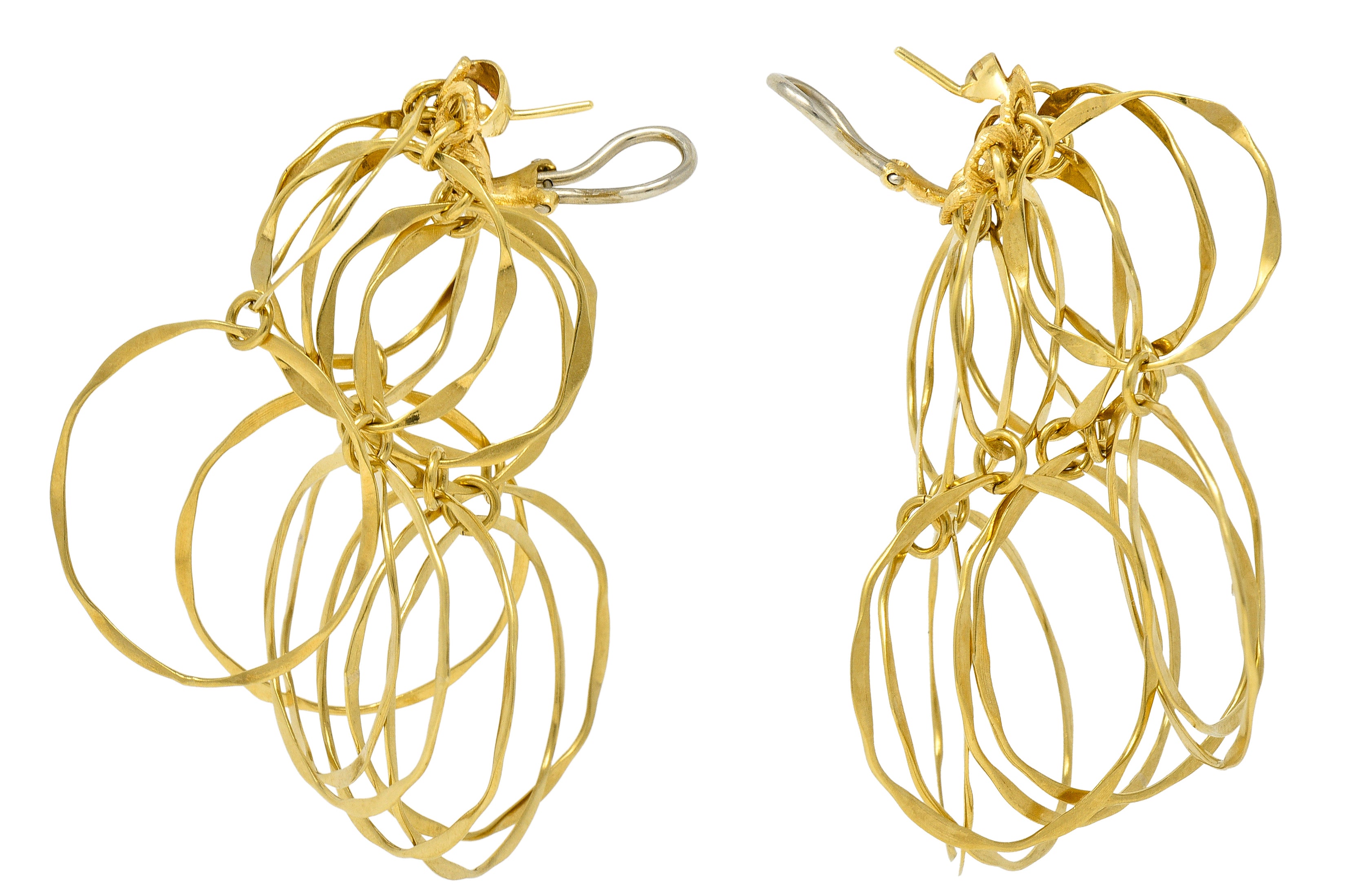 Cartier 1960's 18 Karat Yellow Gold Hammered Multi-Hoop Tiered Vintage Modernist Earrings Wilson's Estate Jewelry