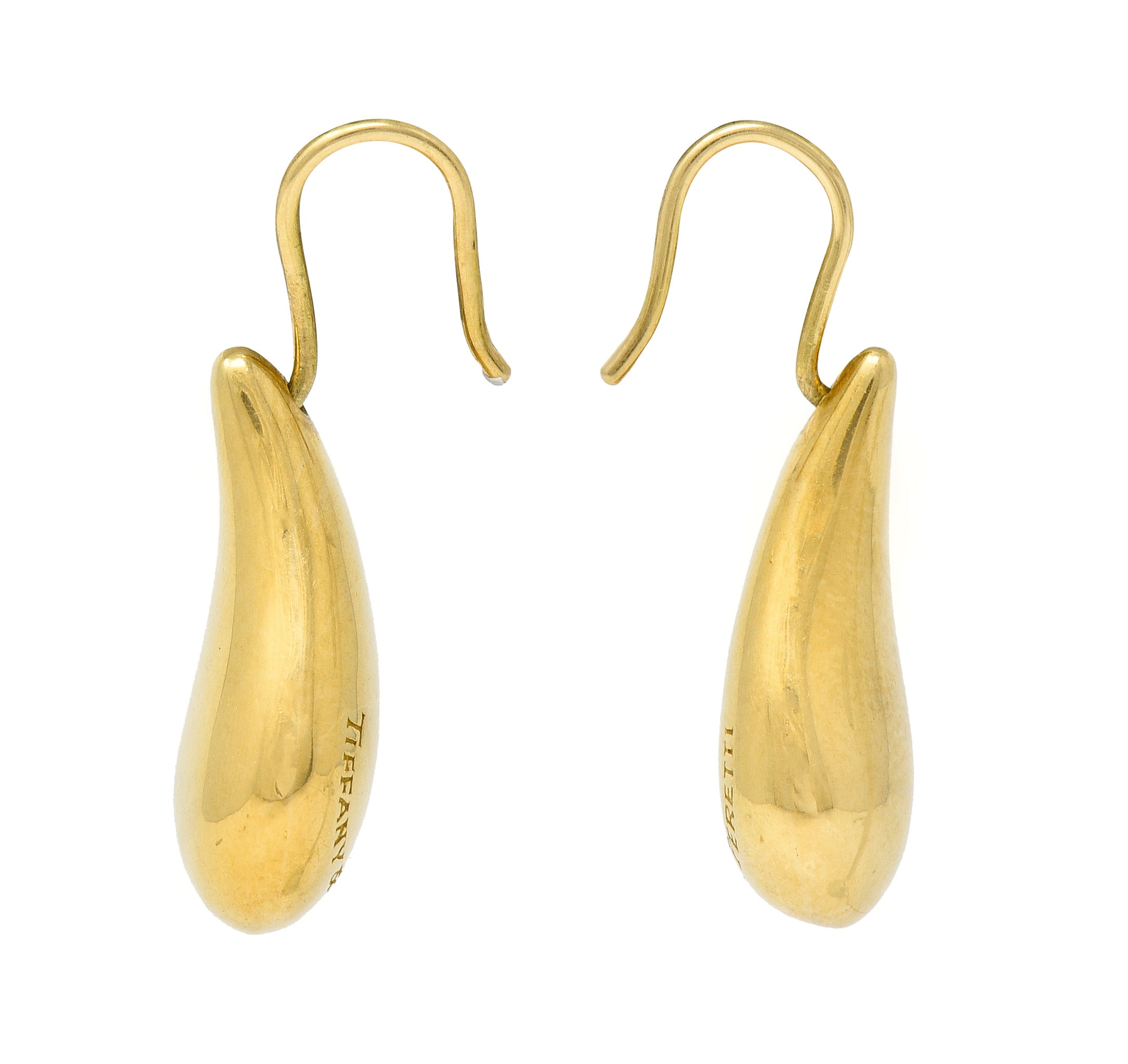 Elsa Peretti Tiffany & Co. 18 Karat Yellow Gold Teardrop Vintage Earrings Wilson's Estate Jewelry