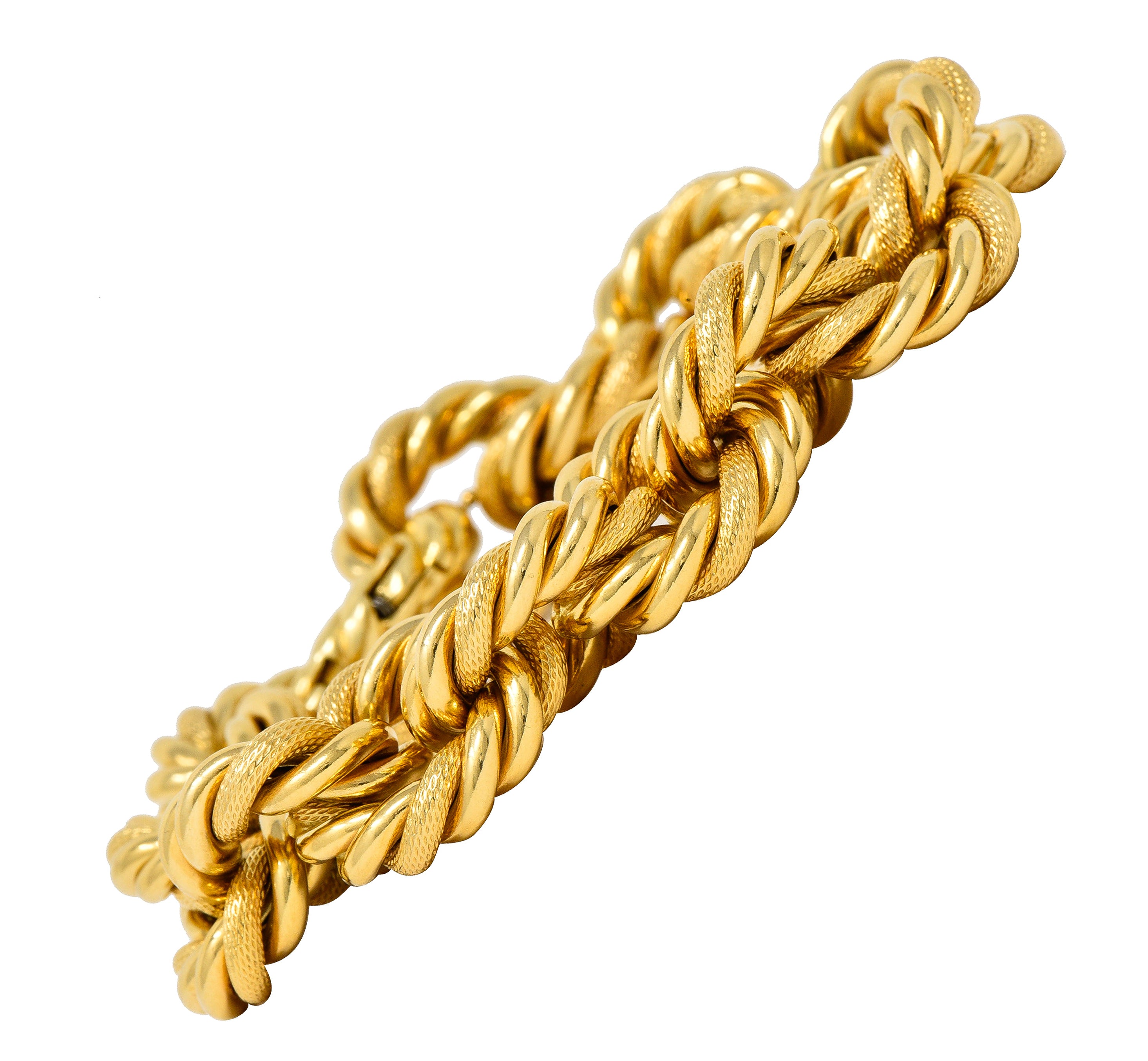 18 Karat Yellow Gold Textured Twisted Rope Vintage Cable Chain Bracelet Wilson's Estate Jewelry