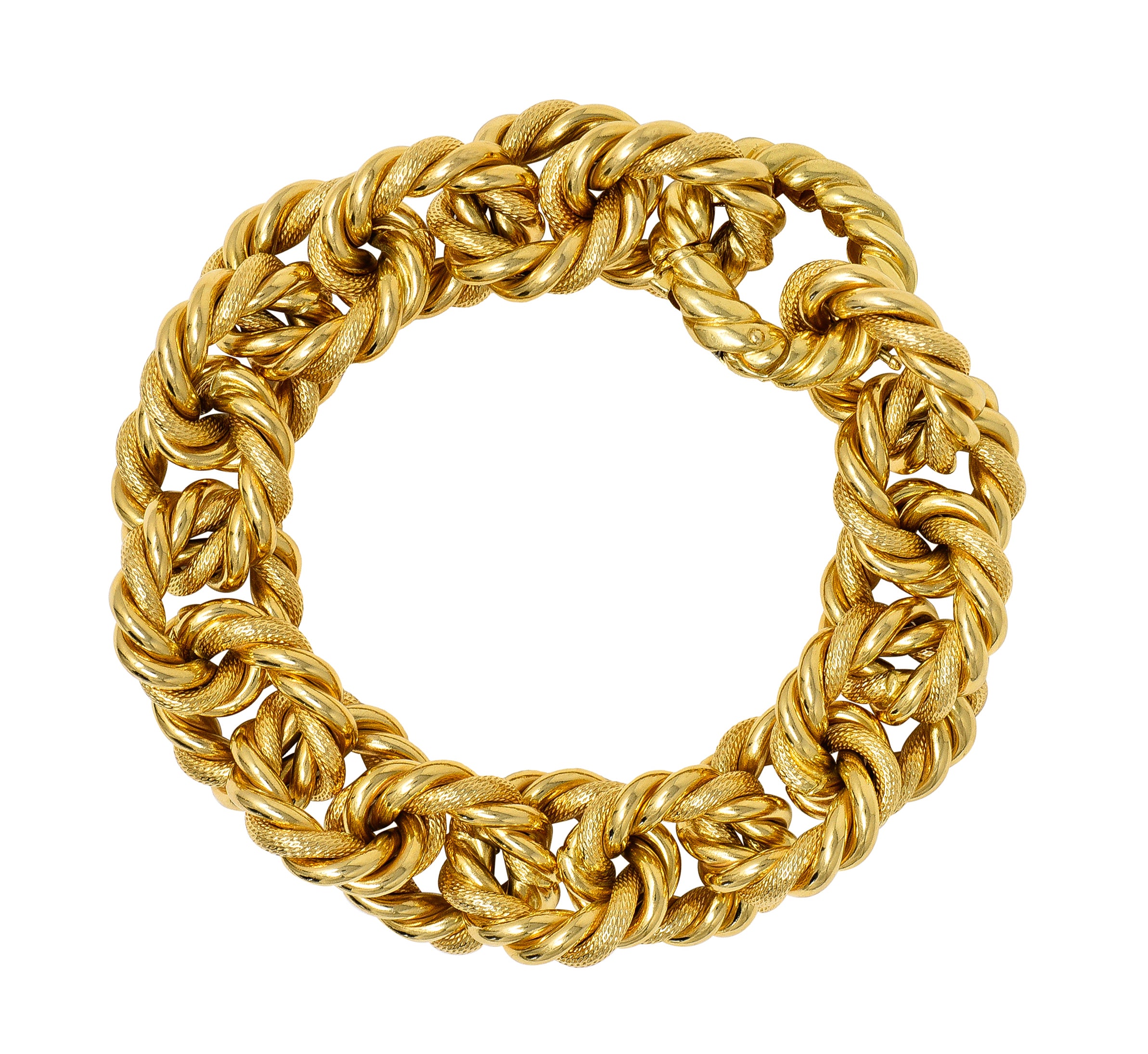 18 Karat Yellow Gold Textured Twisted Rope Vintage Cable Chain Bracelet Wilson's Estate Jewelry