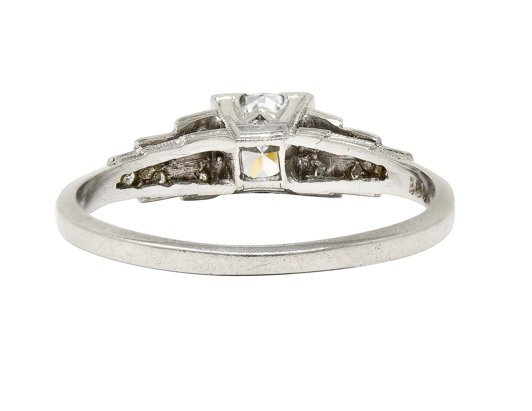 Art Deco 0.66 CTW Old European Cut Diamond Platinum Square Form Stepped Engagement Ring Wilson's Estate Jewelry