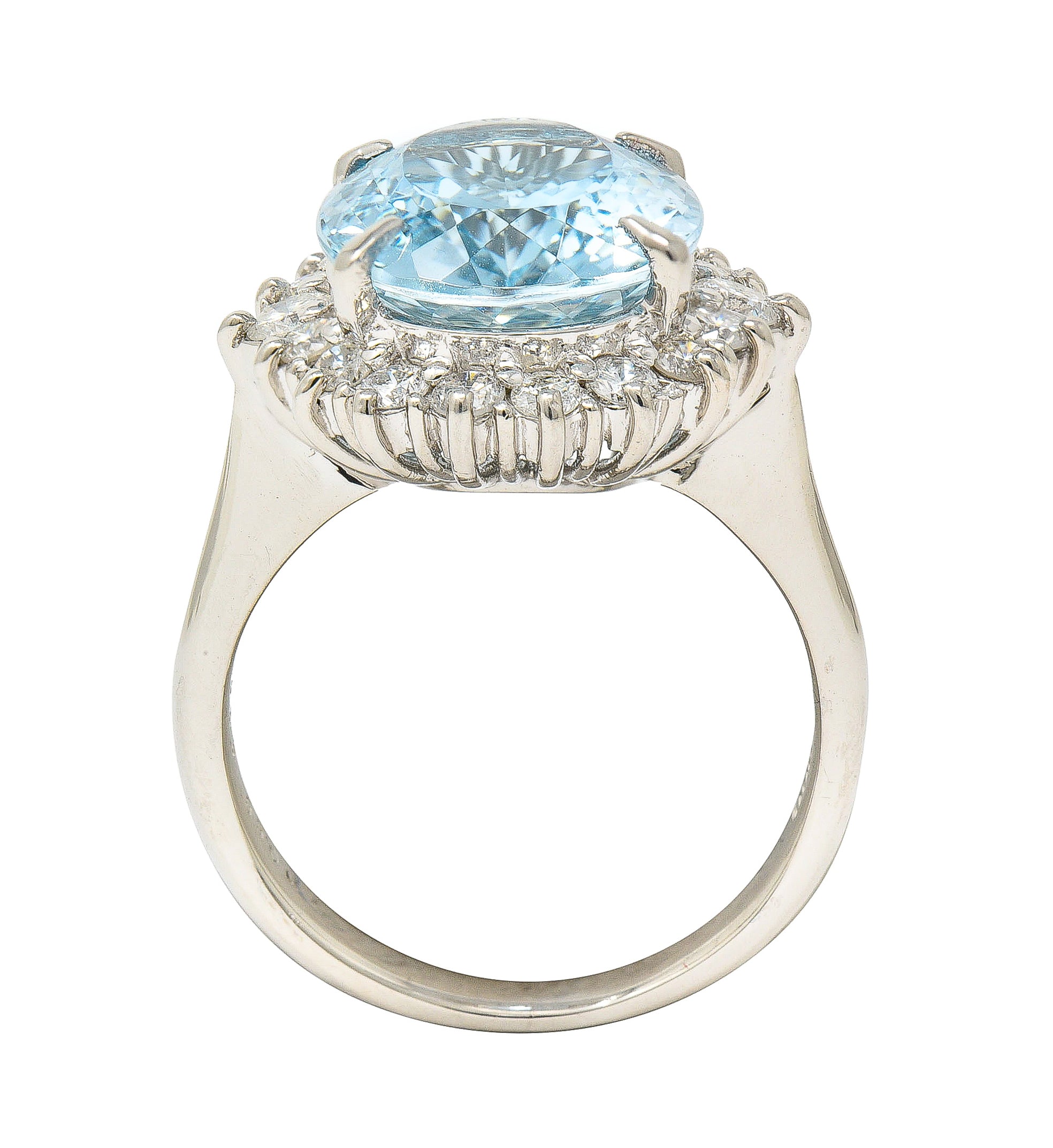 .11111 Contemporary 5.55 CTW Oval Cut Aquamarine Diamond Platinum Halo Ring Wilson's Estate Jewelry