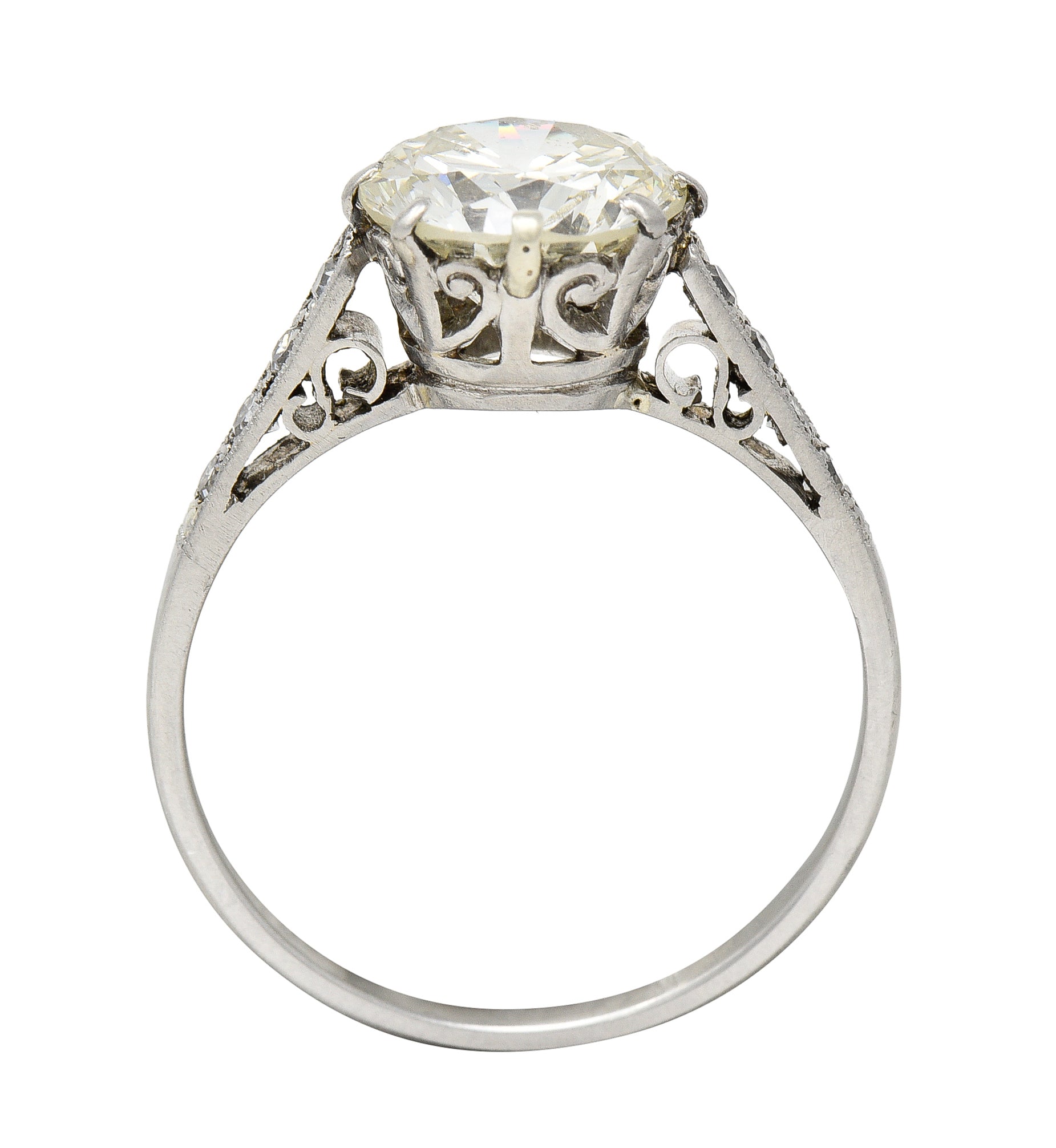 .11111 Art Deco 2.05 CTW Old European Cut Diamond Platinum Scrolling Crown Engagement Ring Wilson's Estate Jewelry