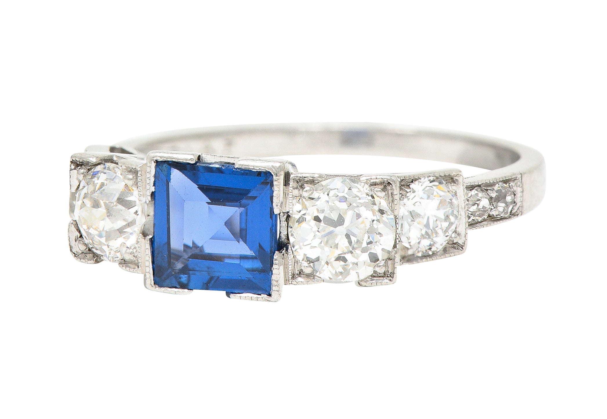 Art Deco 2.15 CTW Sapphire Diamond Platinum Five Stone Engagement Ring Wilson's Estate Jewelry