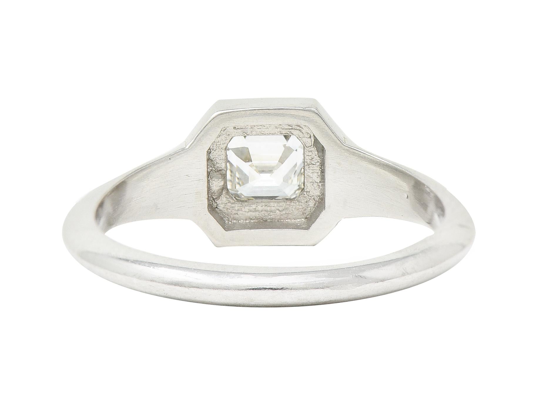 Emerald Cut Diamond Platinum Flush Set Solitaire Unisex Engagement Ring