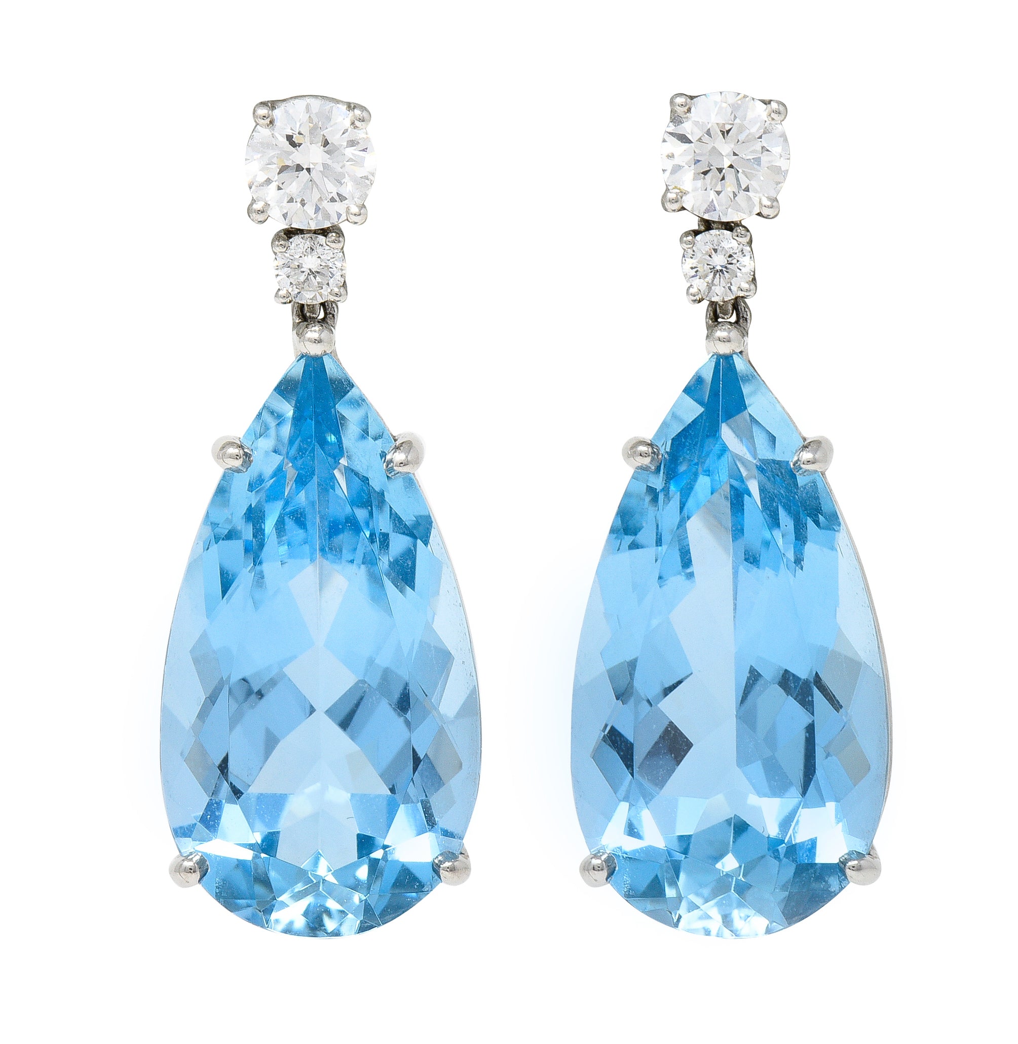 Tiffany & Co 17.14 CTW Pear Cut Aquamarine Diamond Platinum Drop Earrings Wilson's Estate Jewelry