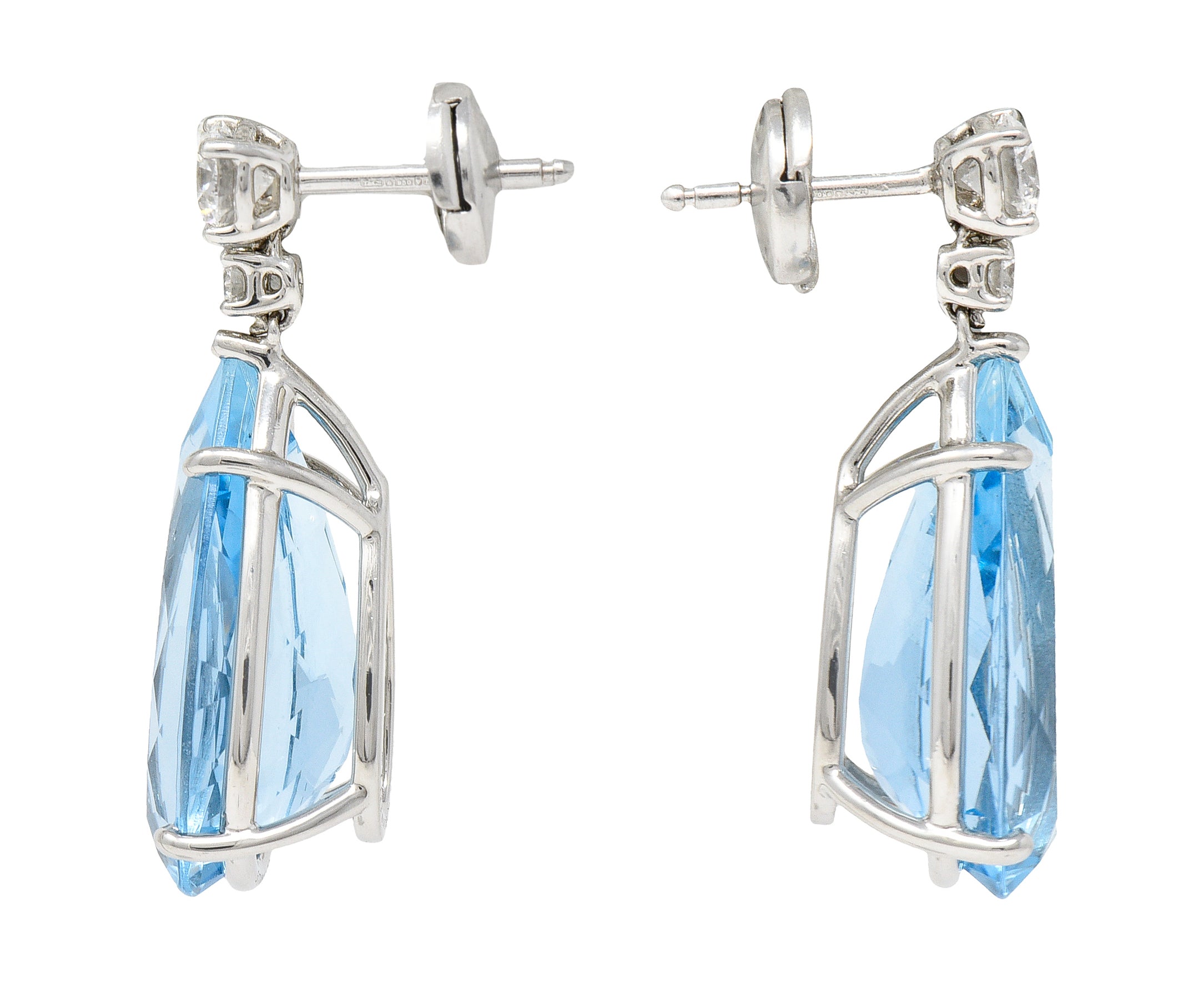 Tiffany & Co 17.14 CTW Pear Cut Aquamarine Diamond Platinum Drop Earrings Wilson's Estate Jewelry