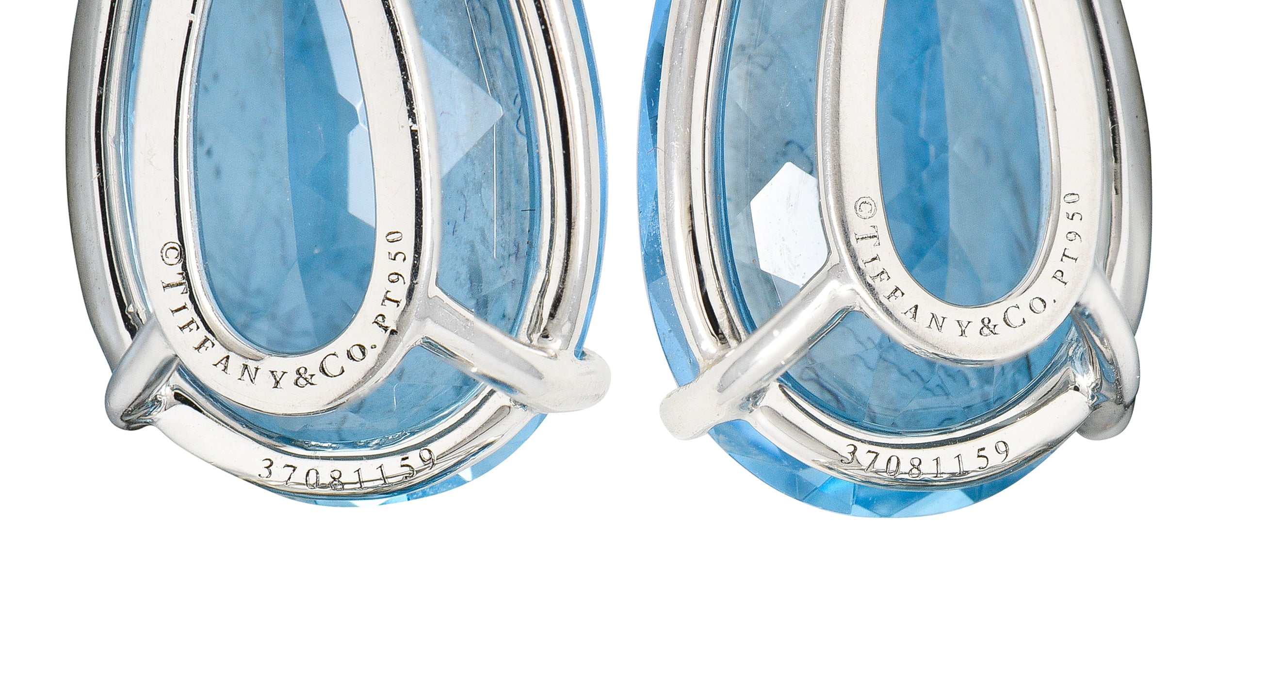 Tiffany & Co 17.14 CTW Pear Cut Aquamarine Diamond Platinum Drop Earrings Wilson's Estate Jewelry