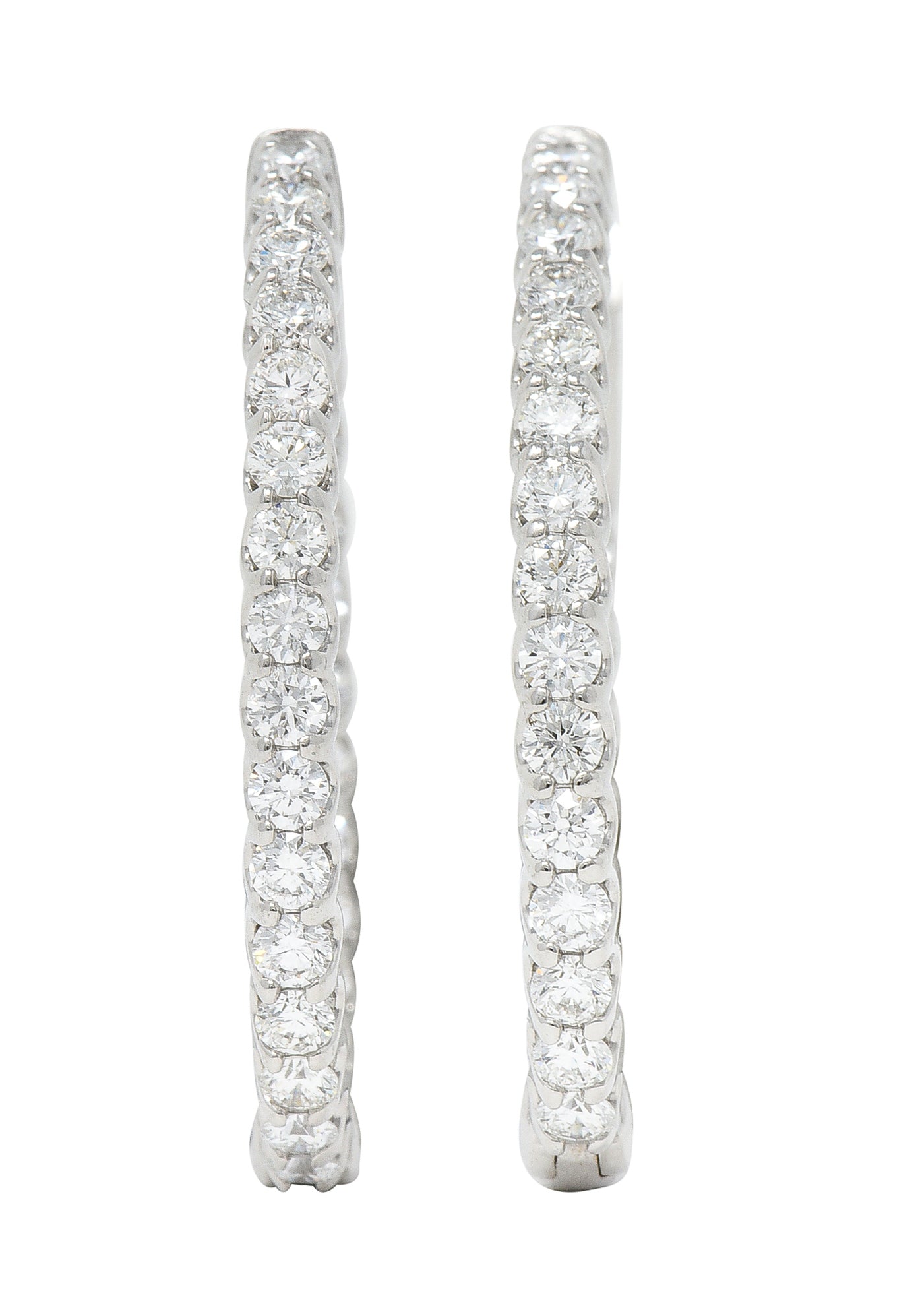 Contemporary 3.12 CTW Diamond 14 Karat White Gold Oval Inside Outside Hoop Earrings Wilson's Estate Jewelry