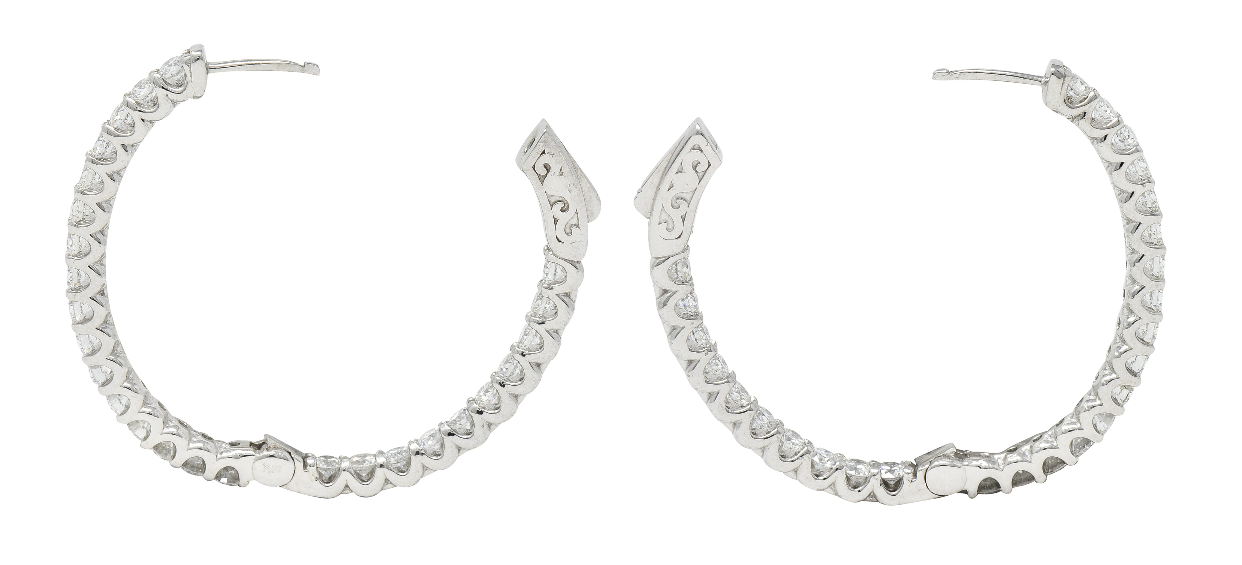 Contemporary 3.12 CTW Diamond 14 Karat White Gold Oval Inside Outside Hoop Earrings Wilson's Estate Jewelry