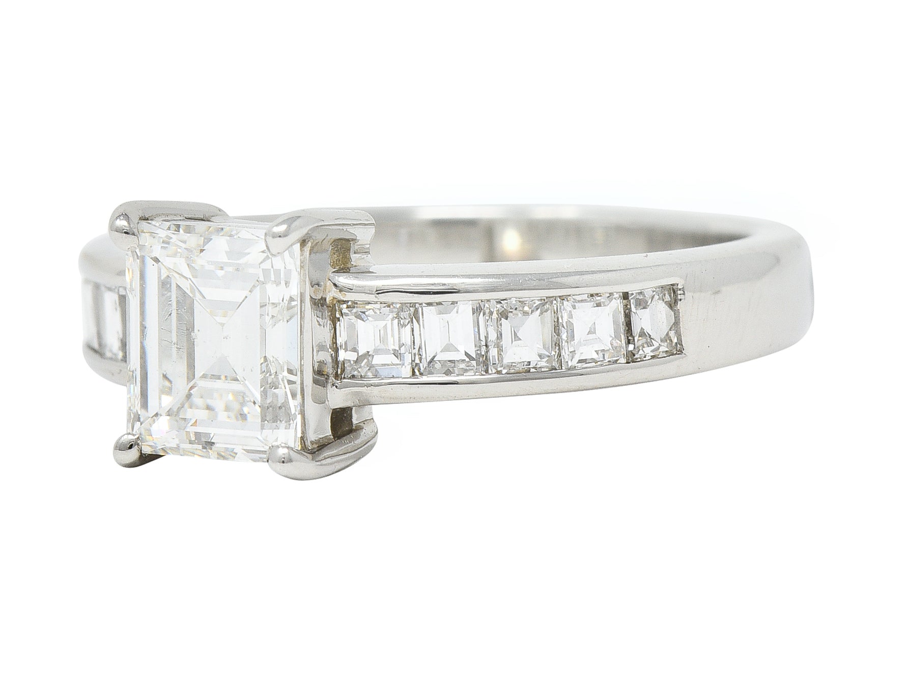 Contemporary 1.79 CTW Step Cut Diamond Platinum Channel Engagement Ring Wilson's Estate Jewelry