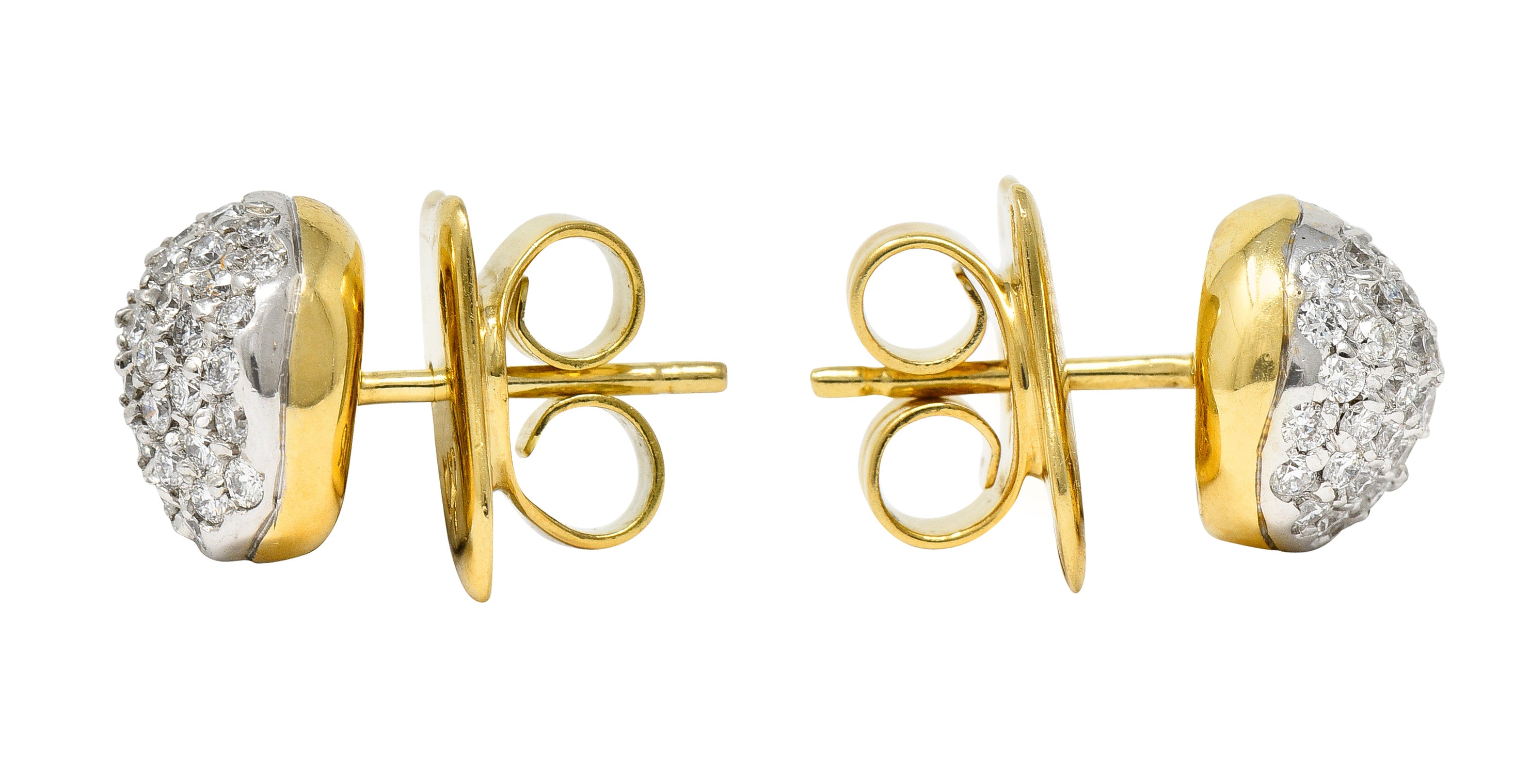 H.Stern Contemporary 0.94 CTW Diamond 18 Karat Two-Tone Gold Golden Stones  Dome Stud Earrings Wilson's Estate Jewelry