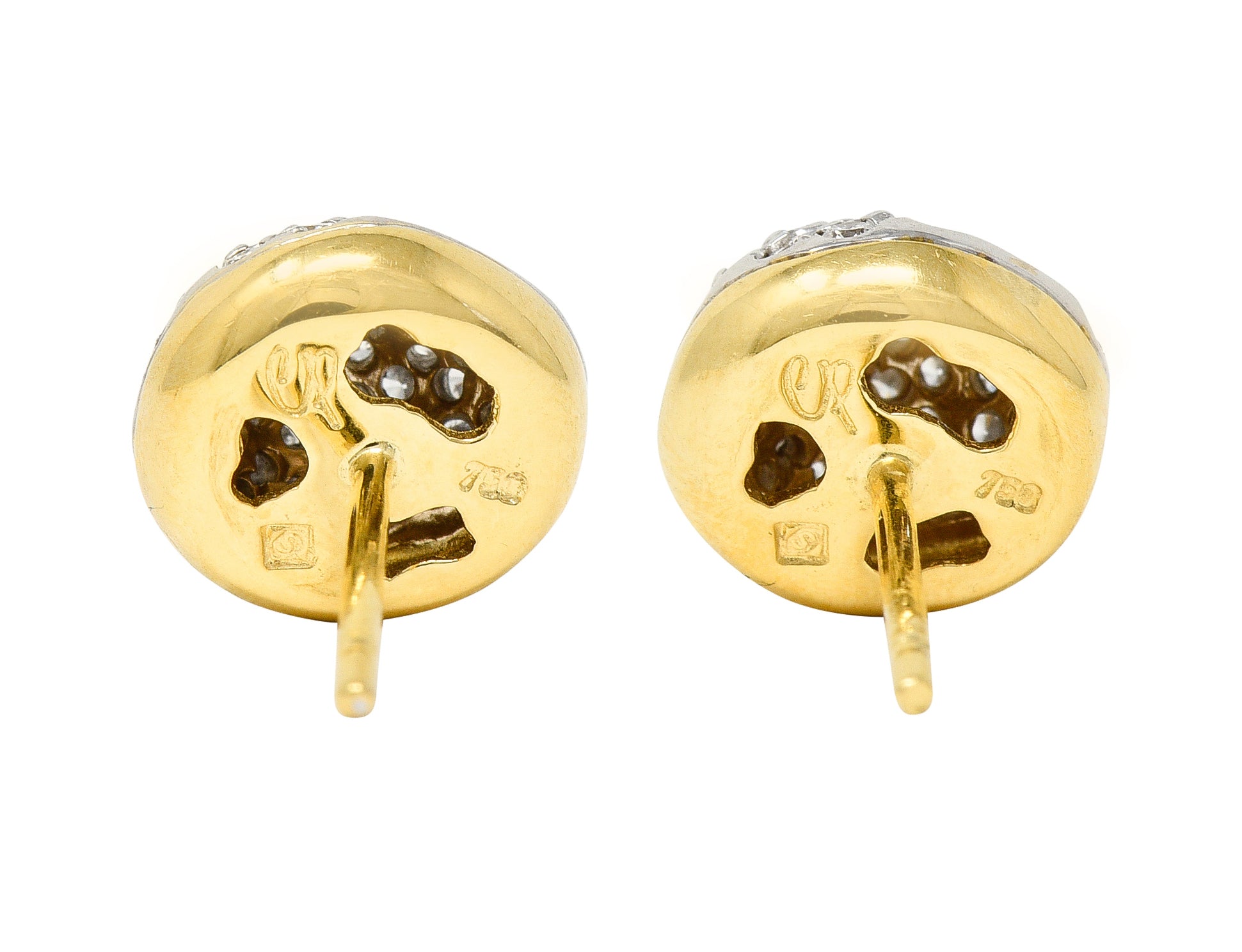 H.Stern Contemporary 0.94 CTW Diamond 18 Karat Two-Tone Gold Golden Stones  Dome Stud Earrings Wilson's Estate Jewelry