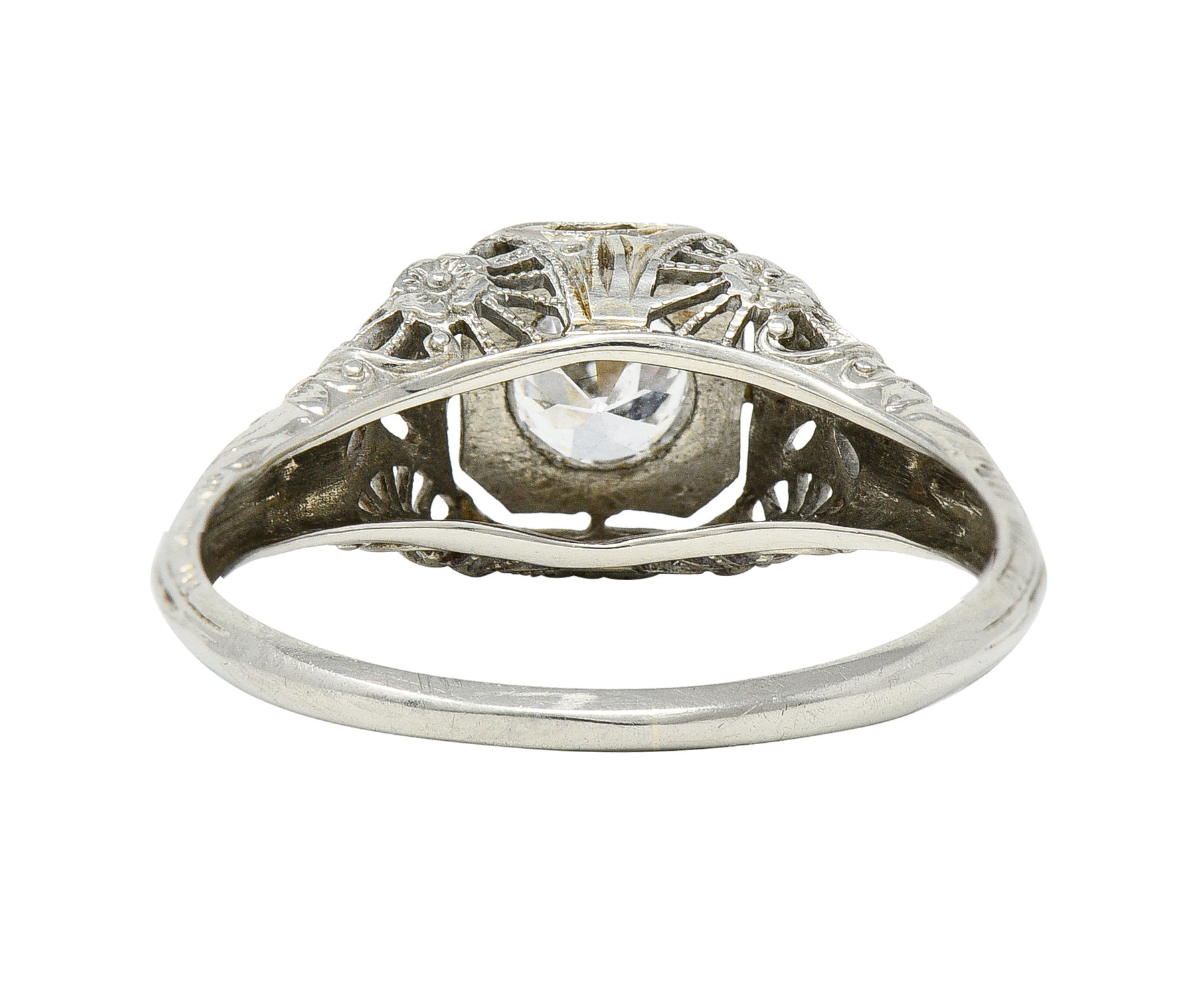 Art Deco 0.34 CTW Diamond 18 Karat White Gold Orange Blossom Floral Engagement Ring Wilson's Estate Jewelry