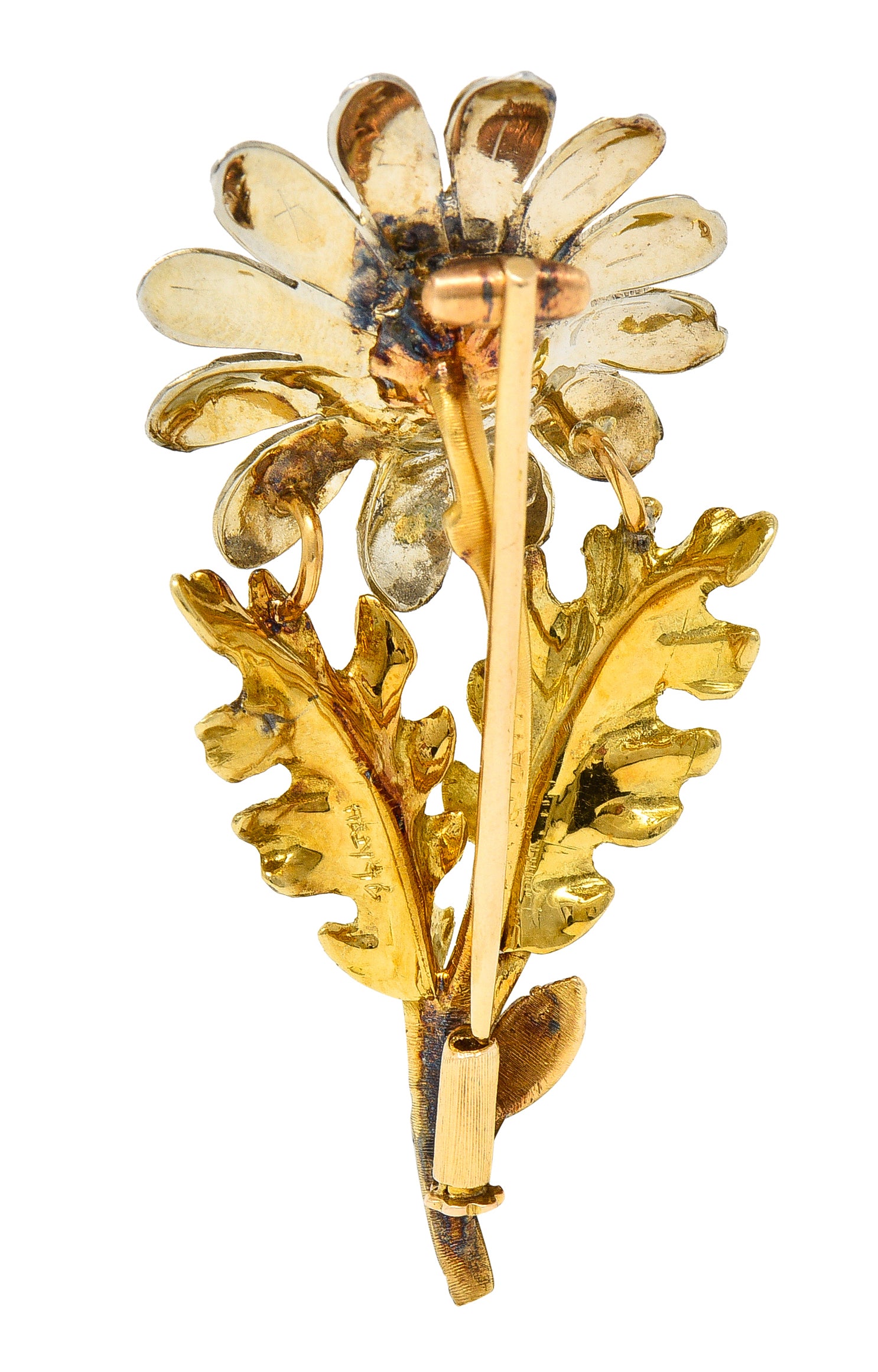 Mario Buccellati Mid-Century 18 Karat Two-Tone Gold Daisy Flower Vintage Brooch Wilson's Estate Jewelry