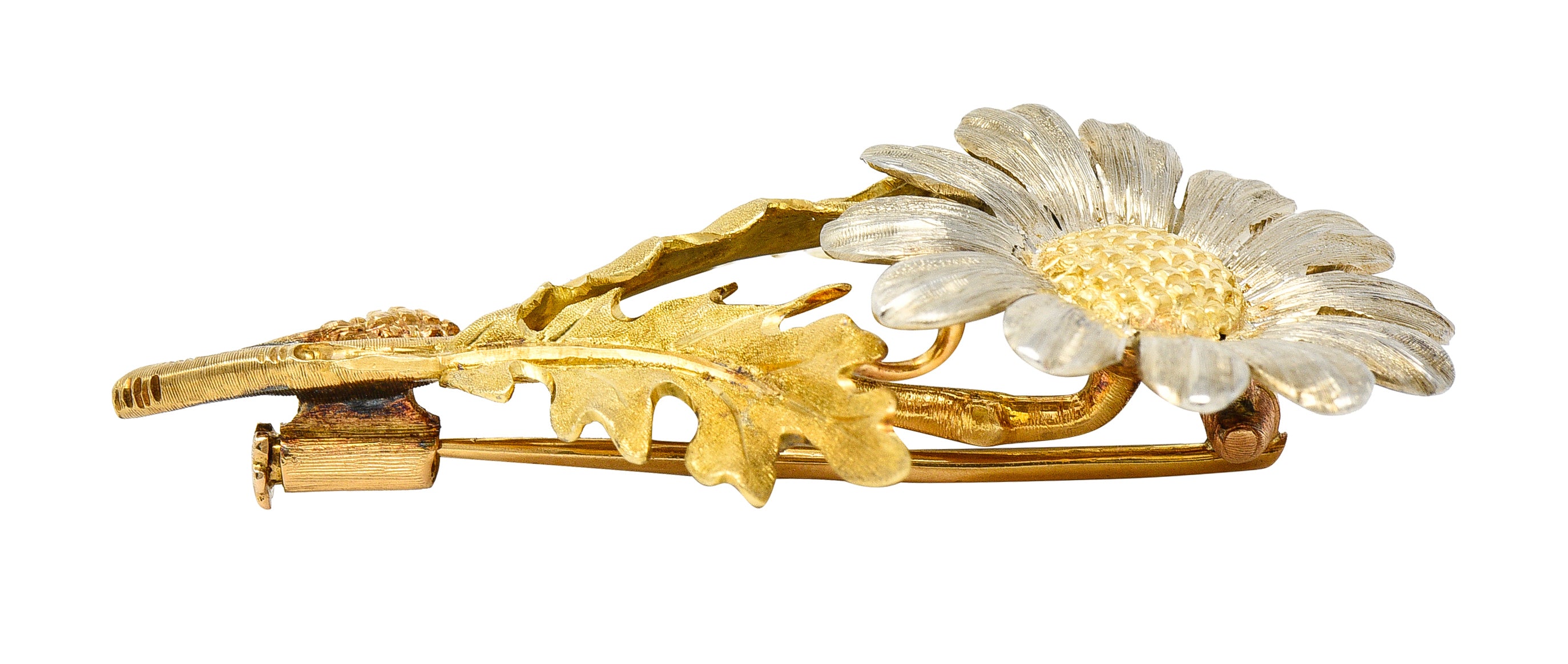 Mario Buccellati Mid-Century 18 Karat Two-Tone Gold Daisy Flower Vintage Brooch Wilson's Estate Jewelry