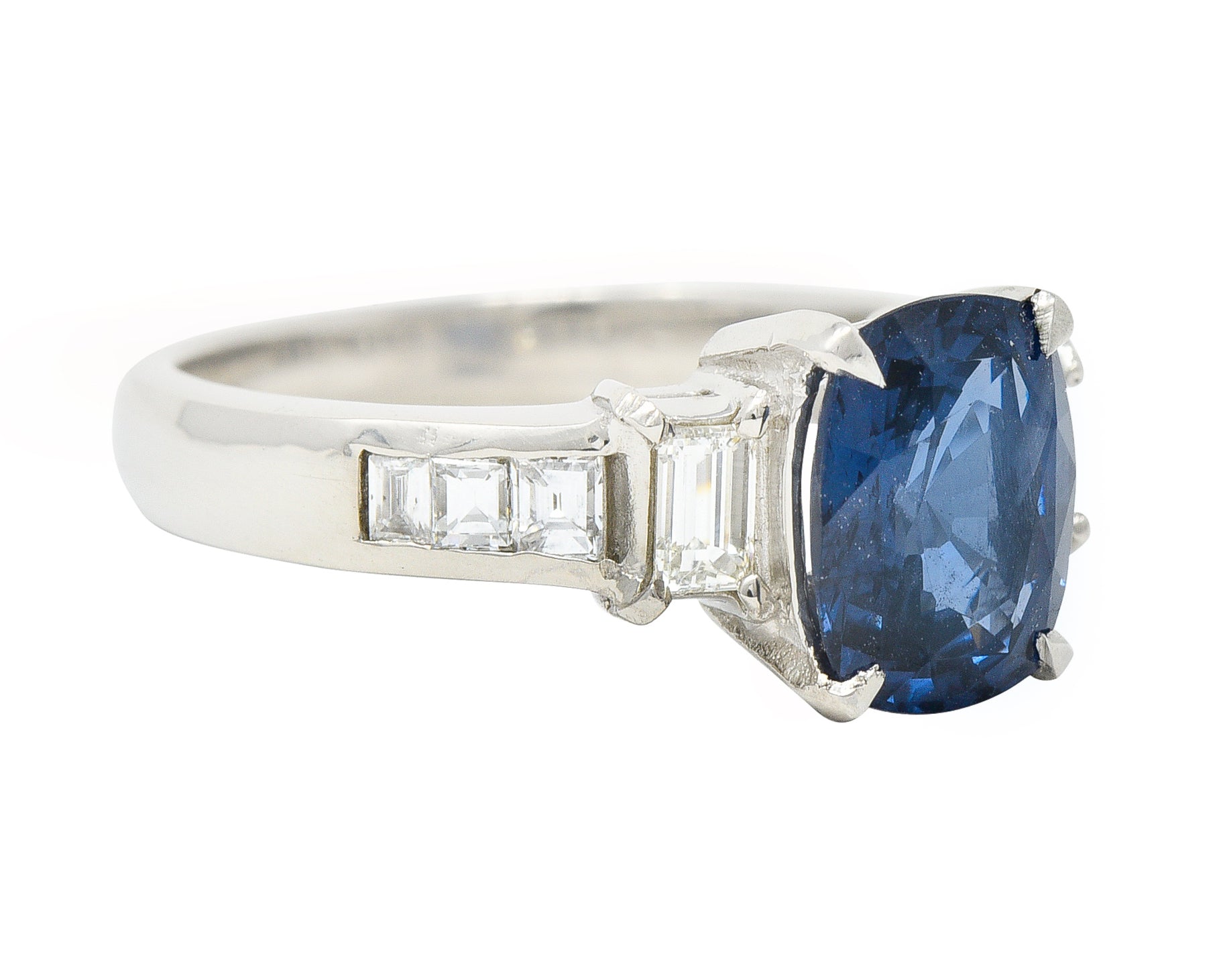 Contemporary 2.64 CTW Cushion Cut Sapphire Diamond Platinum Gemstone Ring Wilson's Estate Jewelry