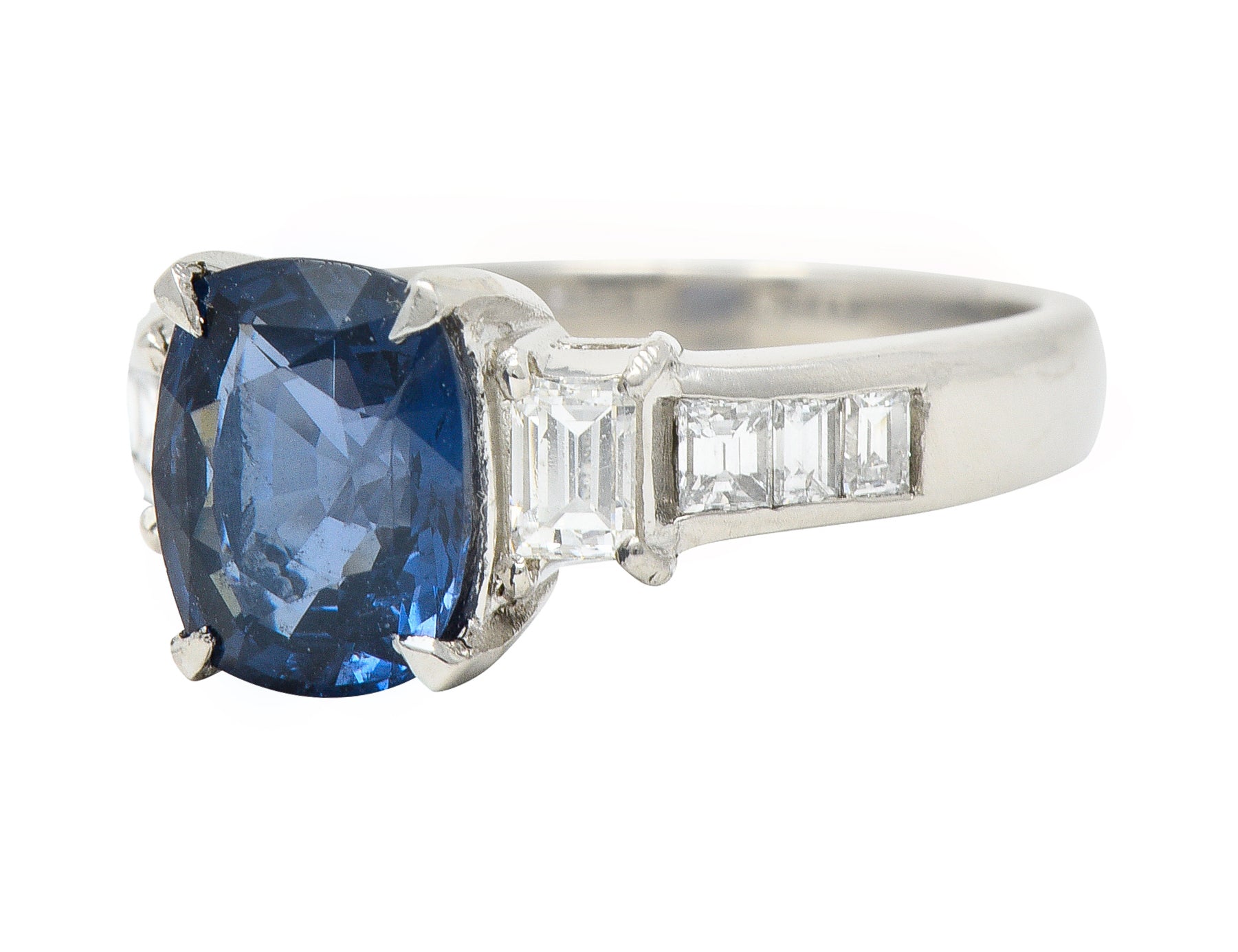 Contemporary 2.64 CTW Cushion Cut Sapphire Diamond Platinum Gemstone Ring Wilson's Estate Jewelry