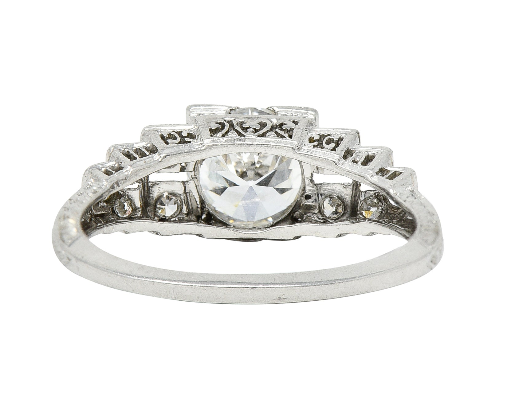 Art Deco 1.14 CTW Old European Cut Diamond Platinum Stepped Heart Trellis Engagement Ring Wilson's Estate Jewelry