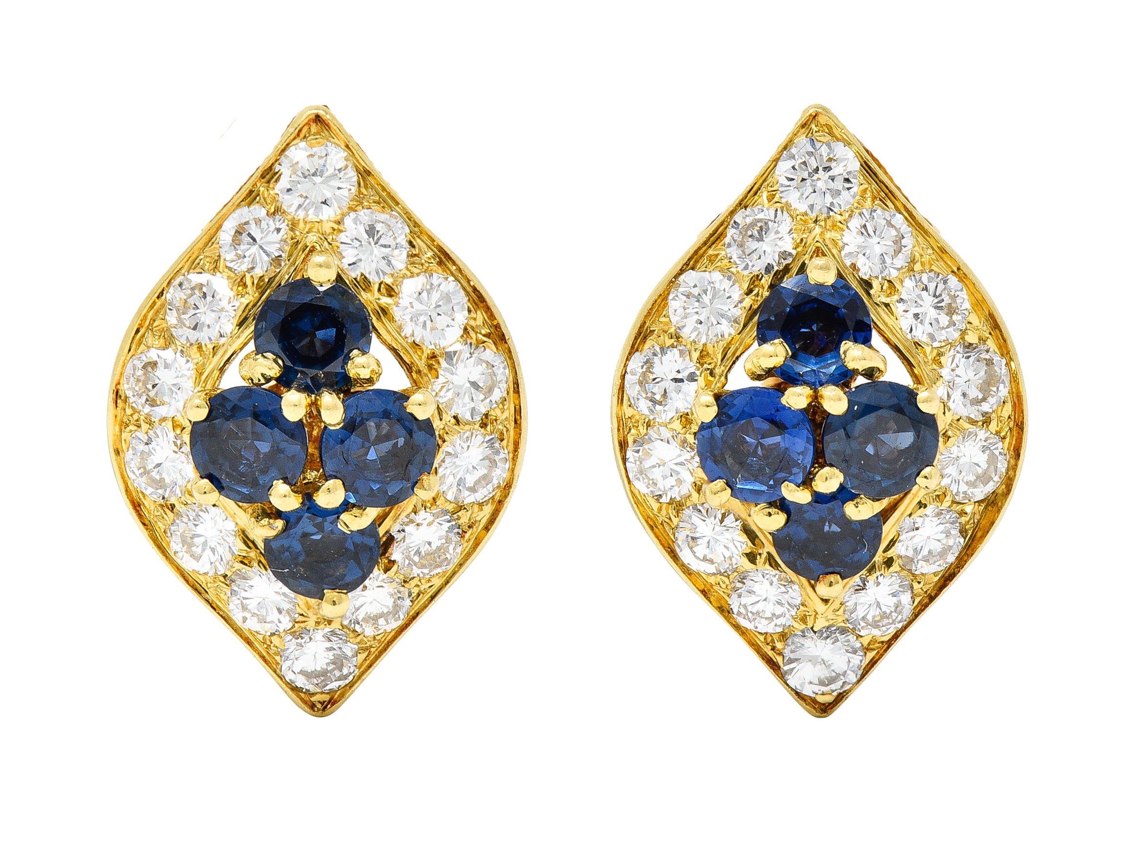 Van Cleef & Arpels France 2.04 CTW Diamond Sapphire 18 Karat Yellow Gold Marquise Cluster Ear-Clip Earrings Wilson's Estate Jewelry