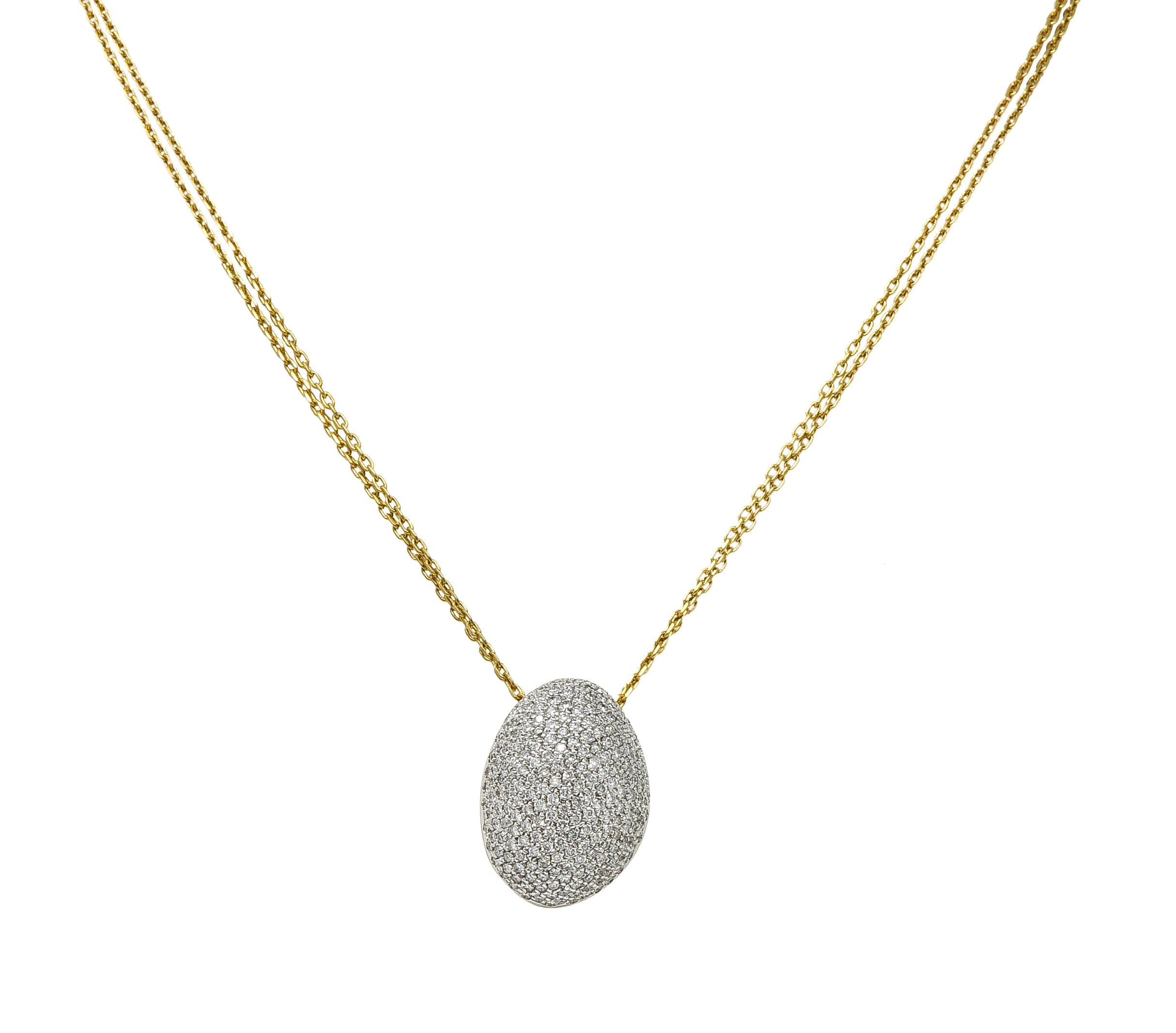 H.Stern Contemporary 2.50 CTW Diamond 18 Karat Two-Tone Gold Golden Stones Domed Pendant Necklace Wilson's Estate Jewelry