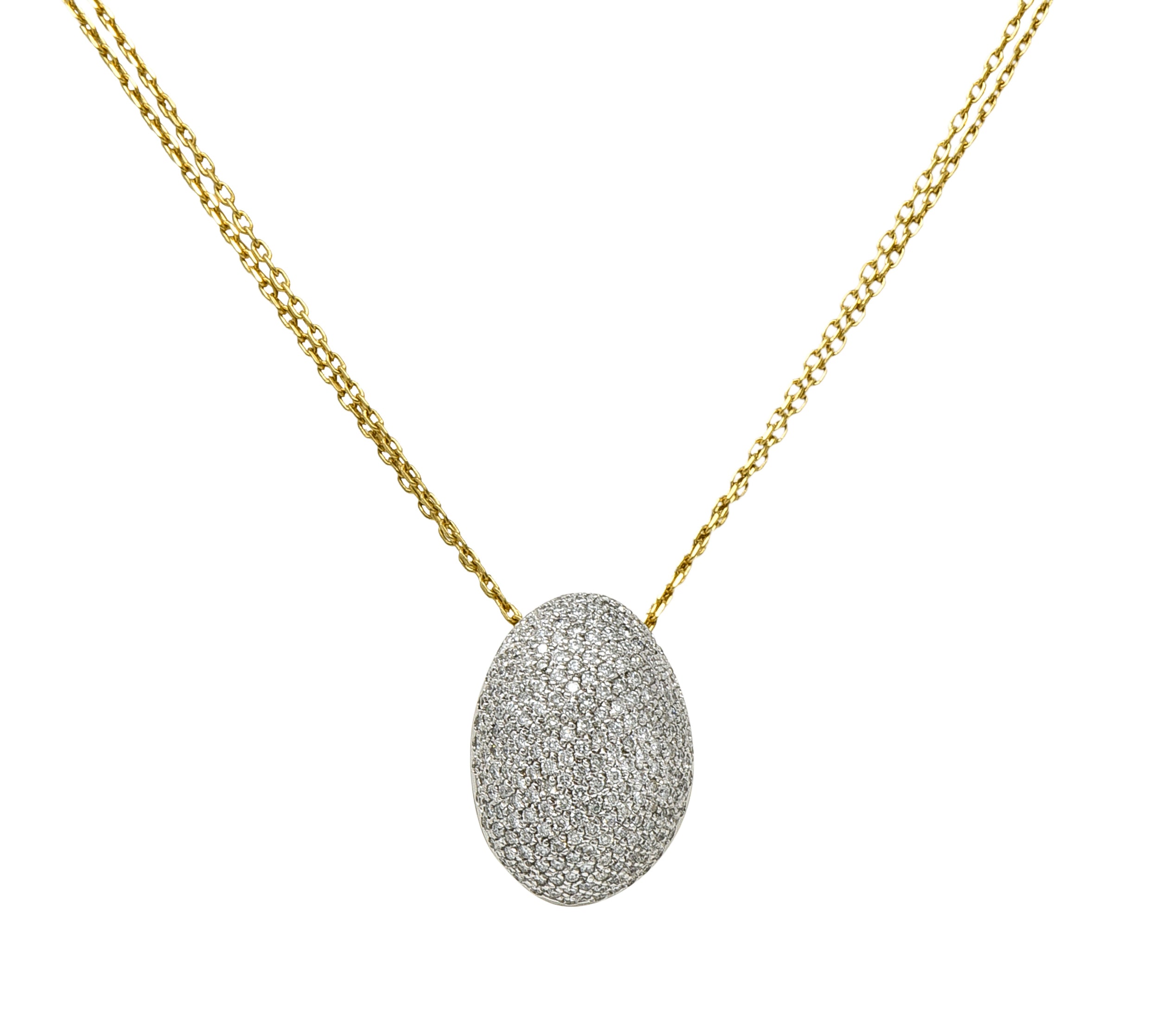 H.Stern Contemporary 2.50 CTW Diamond 18 Karat Two-Tone Gold Golden Stones Domed Pendant Necklace Wilson's Estate Jewelry