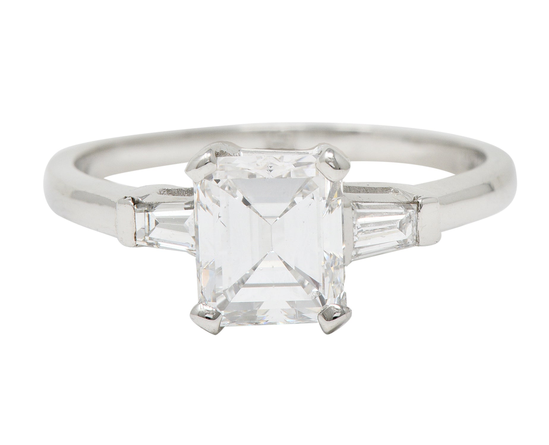 Mid-Century 2.02 CTW Emerald Cut Diamond Platinum Cathedral Vintage Engagement Ring GIA Wilson's Estate Jewelry