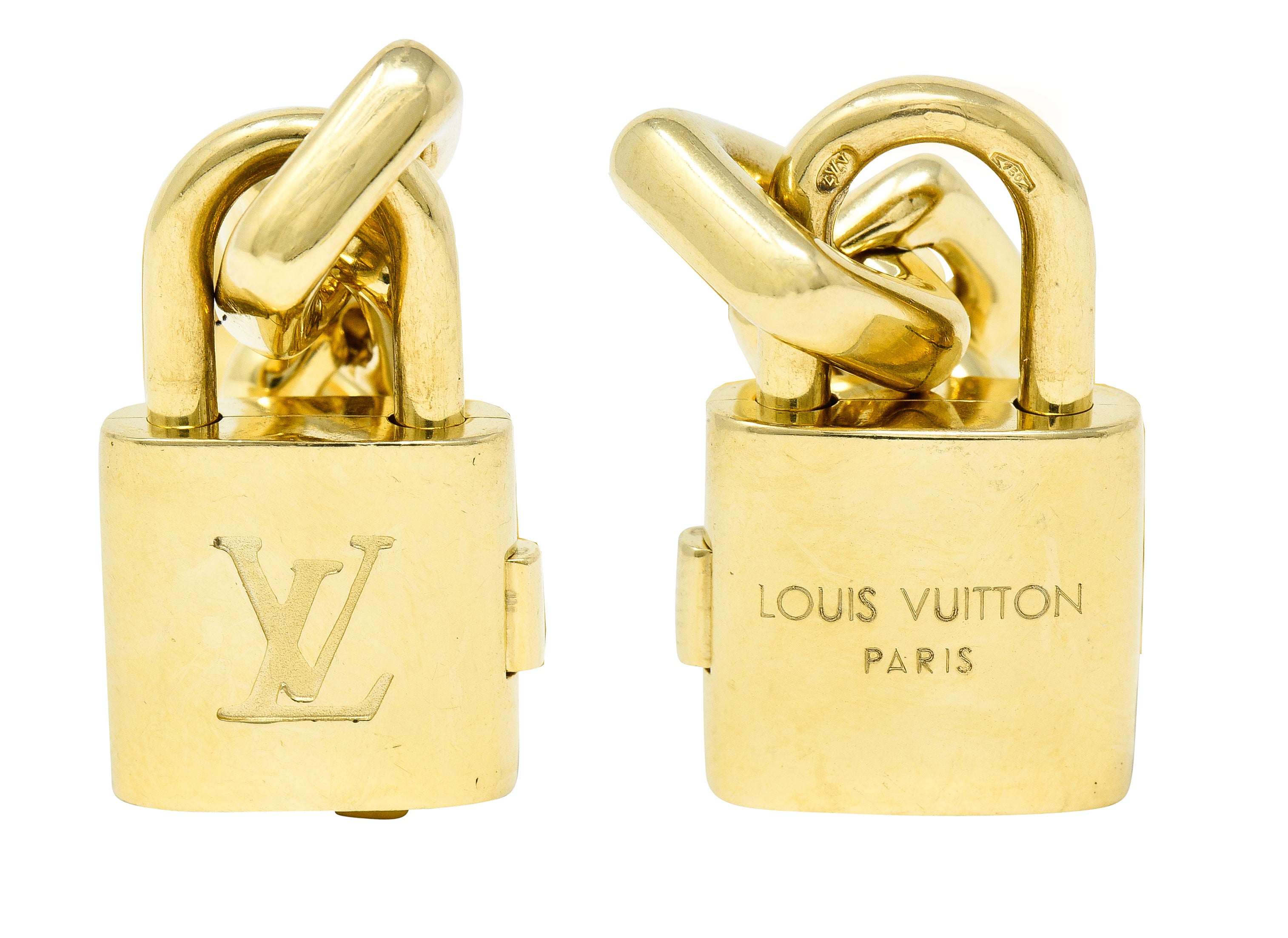 Louis Vuitton Paris 2000's 18 Karat Yellow Gold Square Lock & Key Vintage Charm Bracelet Wilson's Estate Jewelry