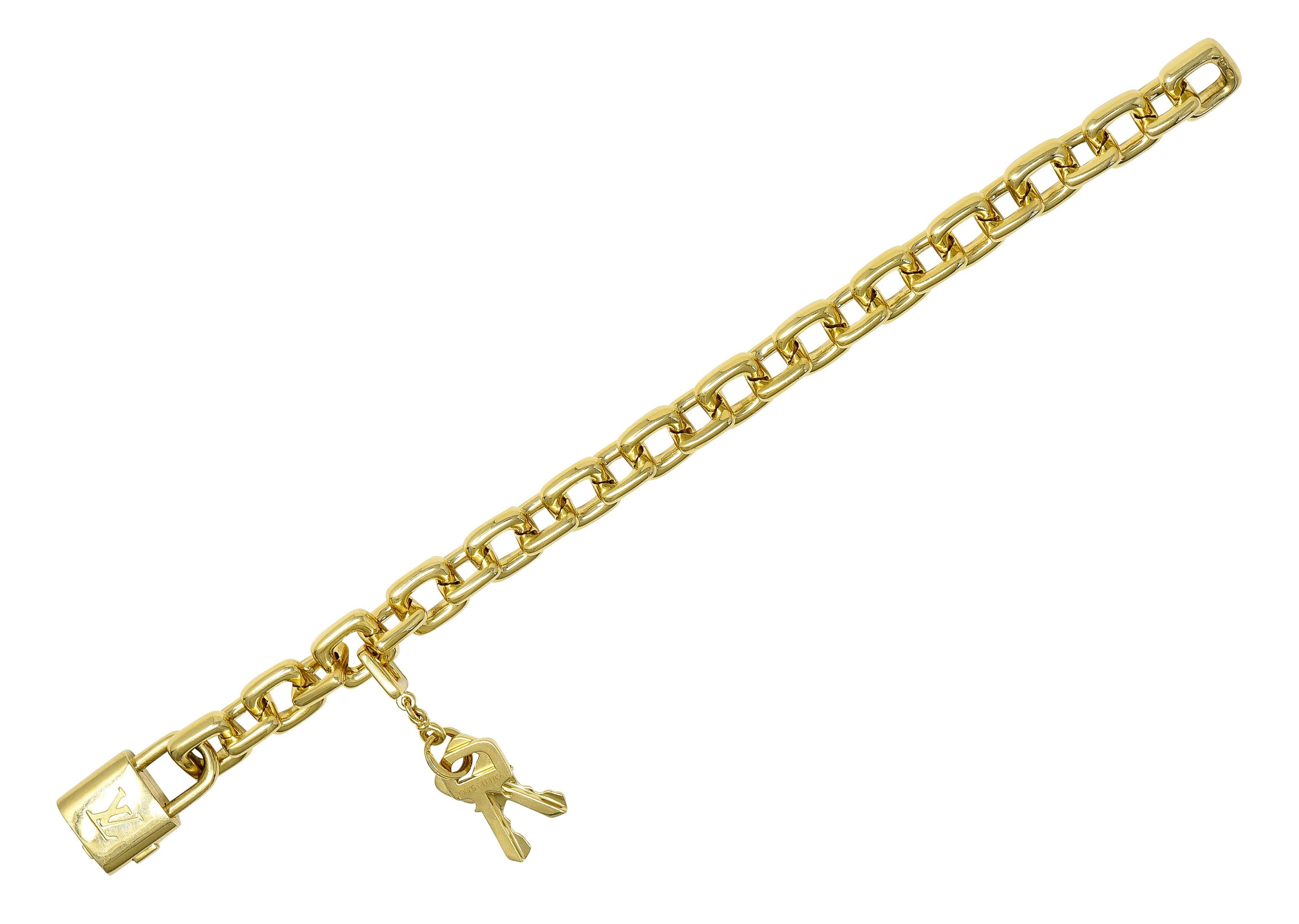 Louis Vuitton Paris 2000's 18 Karat Yellow Gold Square Lock & Key Vintage Charm