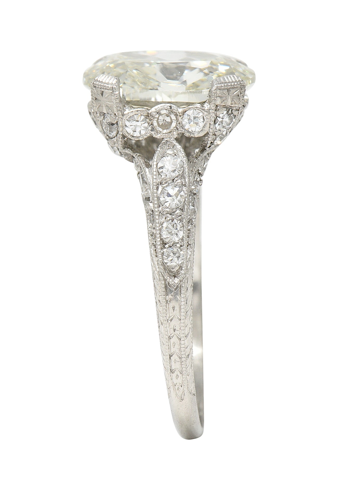 Art Deco 3.59 CTW Old Mine Cut Diamond Platinum Wheat Vintage Engagement Ring Wilson's Estate Jewelry