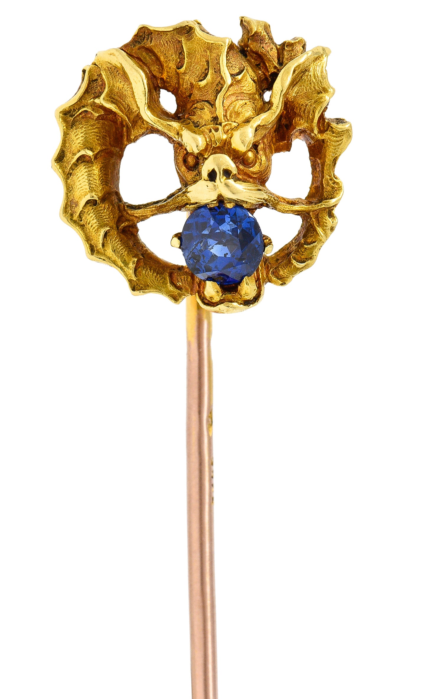 Plisson & Hartz French Art Nouveau Sapphire 18 Karat Yellow Gold Serpent Antique Stickpin Wilson's Estate Jewelry