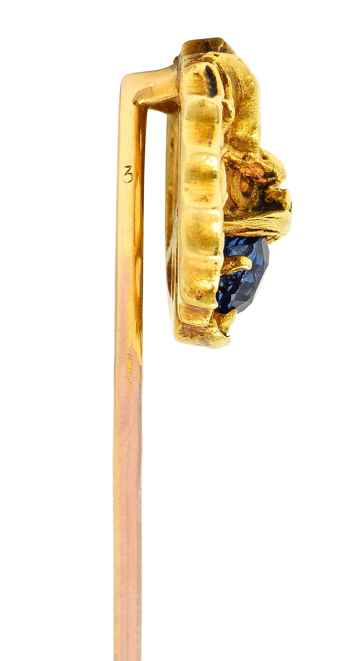 Plisson & Hartz French Art Nouveau Sapphire 18 Karat Yellow Gold Serpent Antique Stickpin Wilson's Estate Jewelry