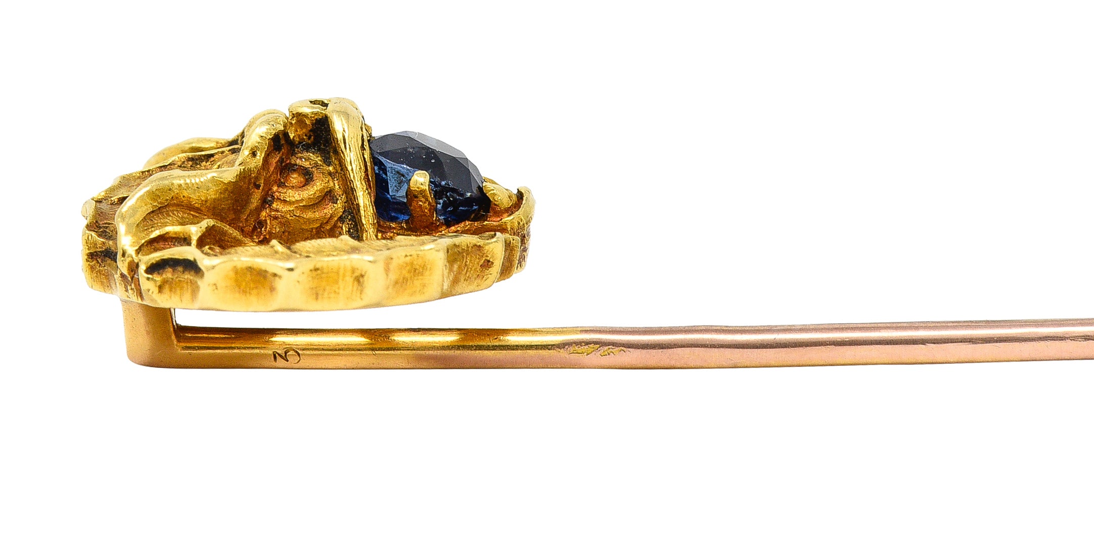 Plisson & Hartz French Art Nouveau Sapphire 18 Karat Yellow Gold Serpent Antique Stickpin Wilson's Estate Jewelry