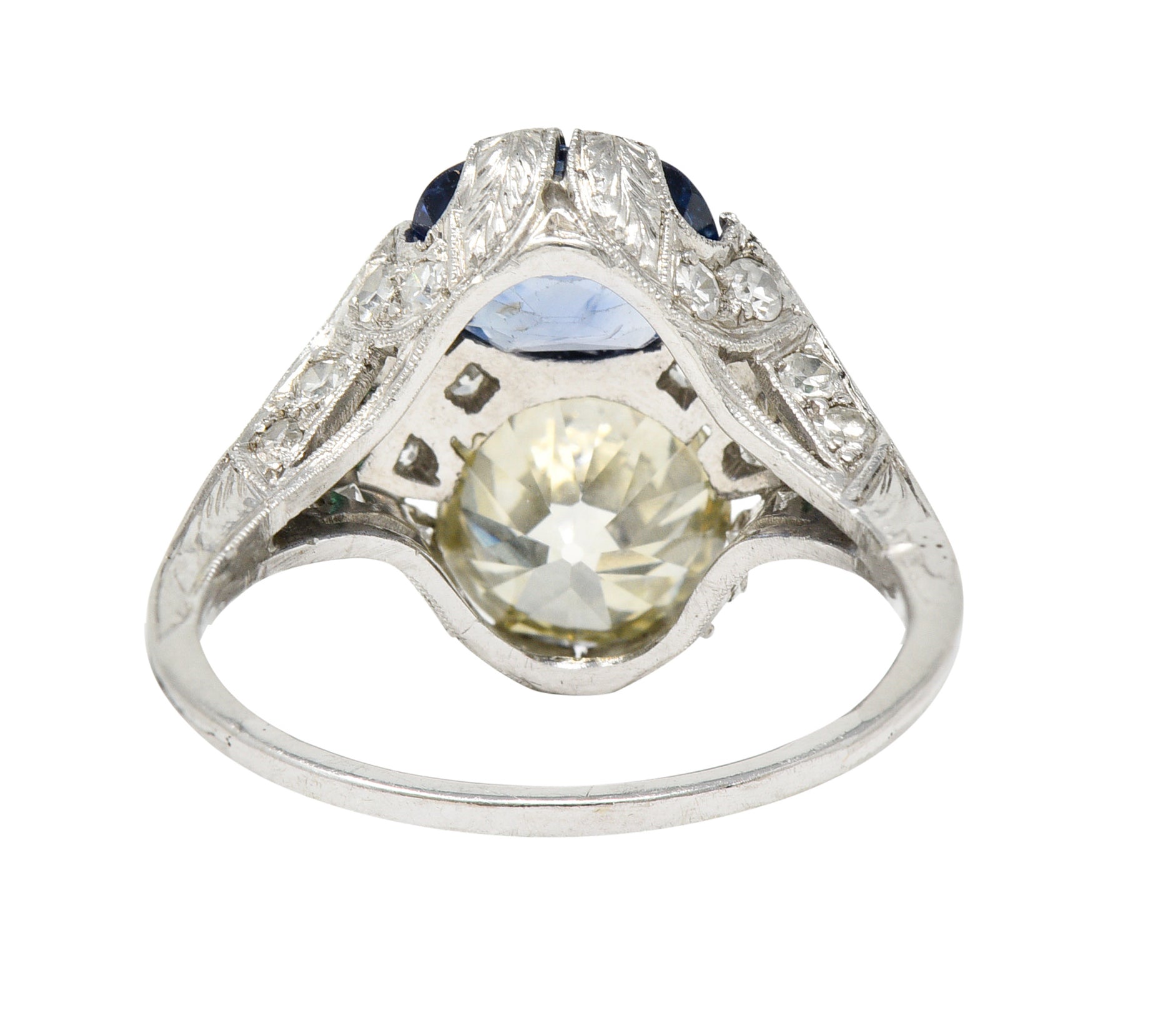 Art Deco 3.87 CTW Old European Cut Diamond Sapphire Emerald Platinum Toi-Et-Moi Vintage Alternative Dinner Ring GIA Wilson's Estate Jewelry