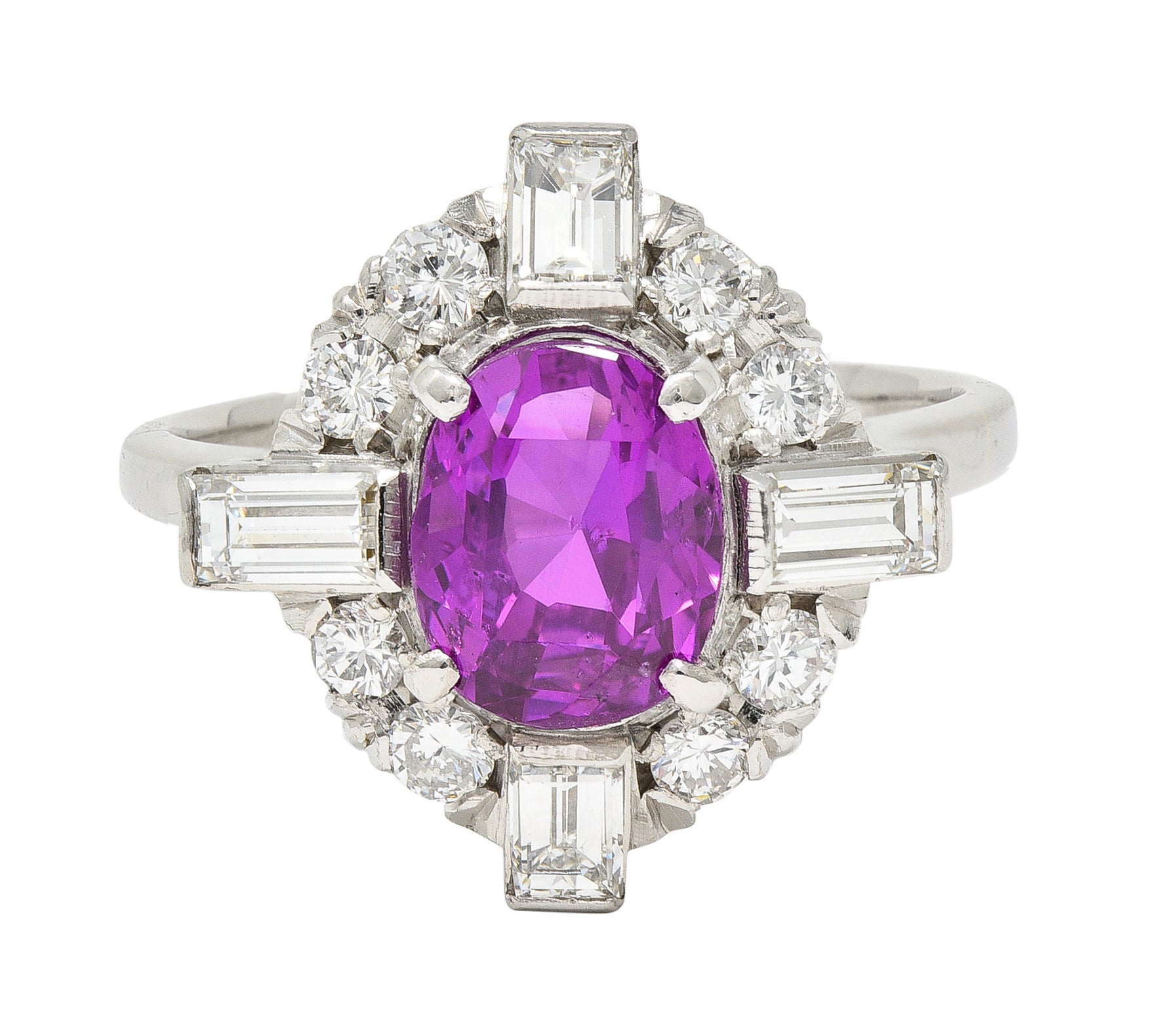 Contemporary 2.57 CTW Ceylon Pink Sapphire Diamond Platinum Vintage Cluster Ring GIA Wilson's Estate Jewelry