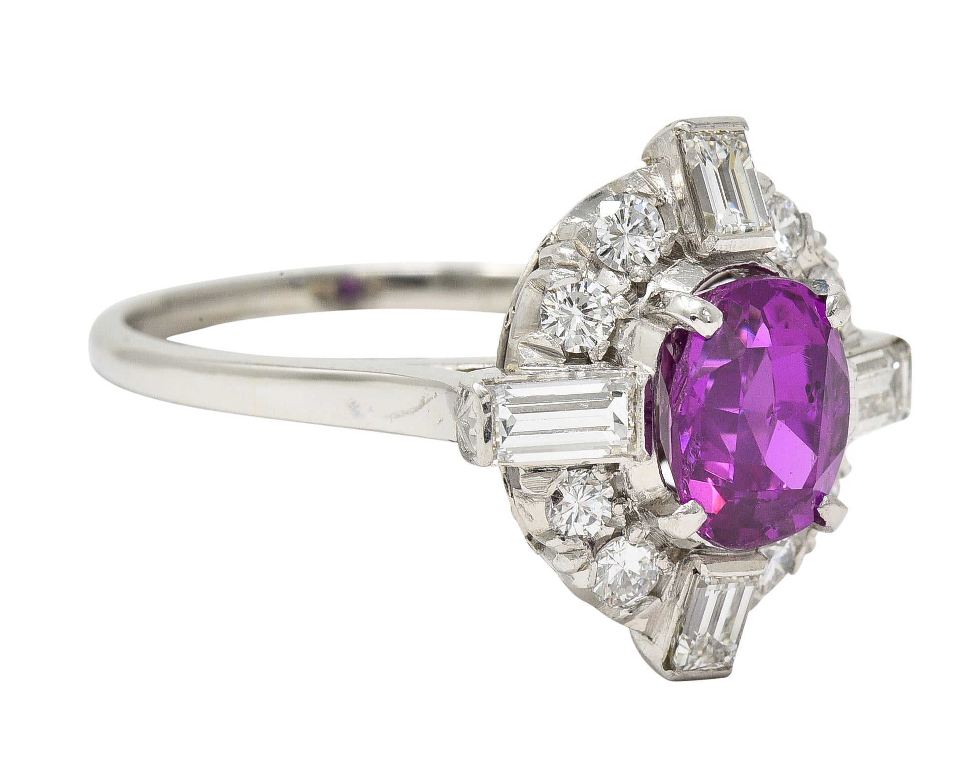 Contemporary 2.57 CTW Ceylon Pink Sapphire Diamond Platinum Vintage Cluster Ring GIA Wilson's Estate Jewelry