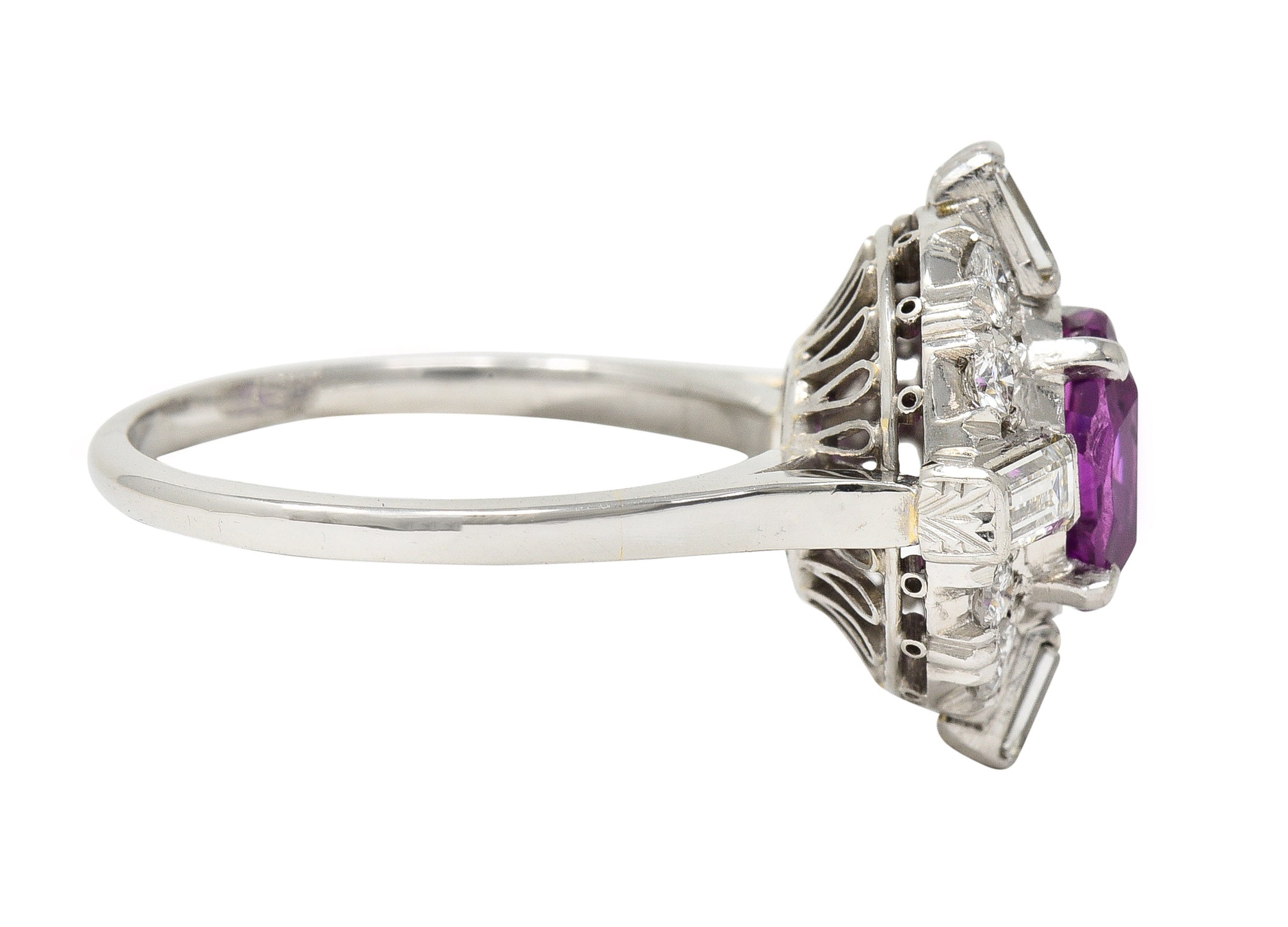 Contemporary 2.57 CTW Ceylon Pink Sapphire Diamond Platinum Vintage Cluster Ring GIA Wilson's Estate Jewelry